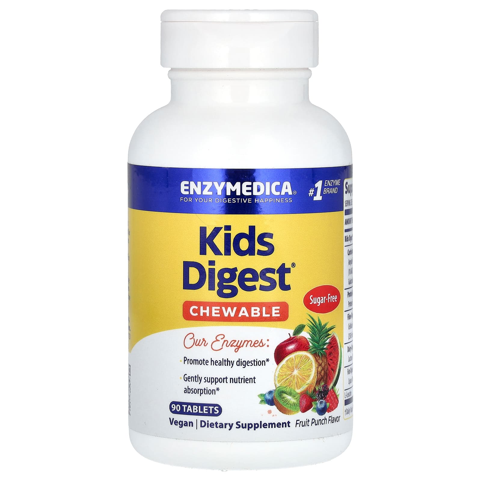 Enzymedica, Kids Digest, пищеварительные ферменты для детей, со вкусом фруктового пунша, 90 таблеток