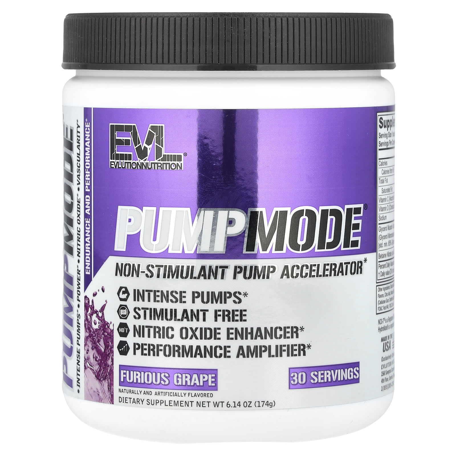 EVLution Nutrition PumpMode Non-Stimulant Pump Accelerator яростный виноград 174 г 614 унции 3690₽