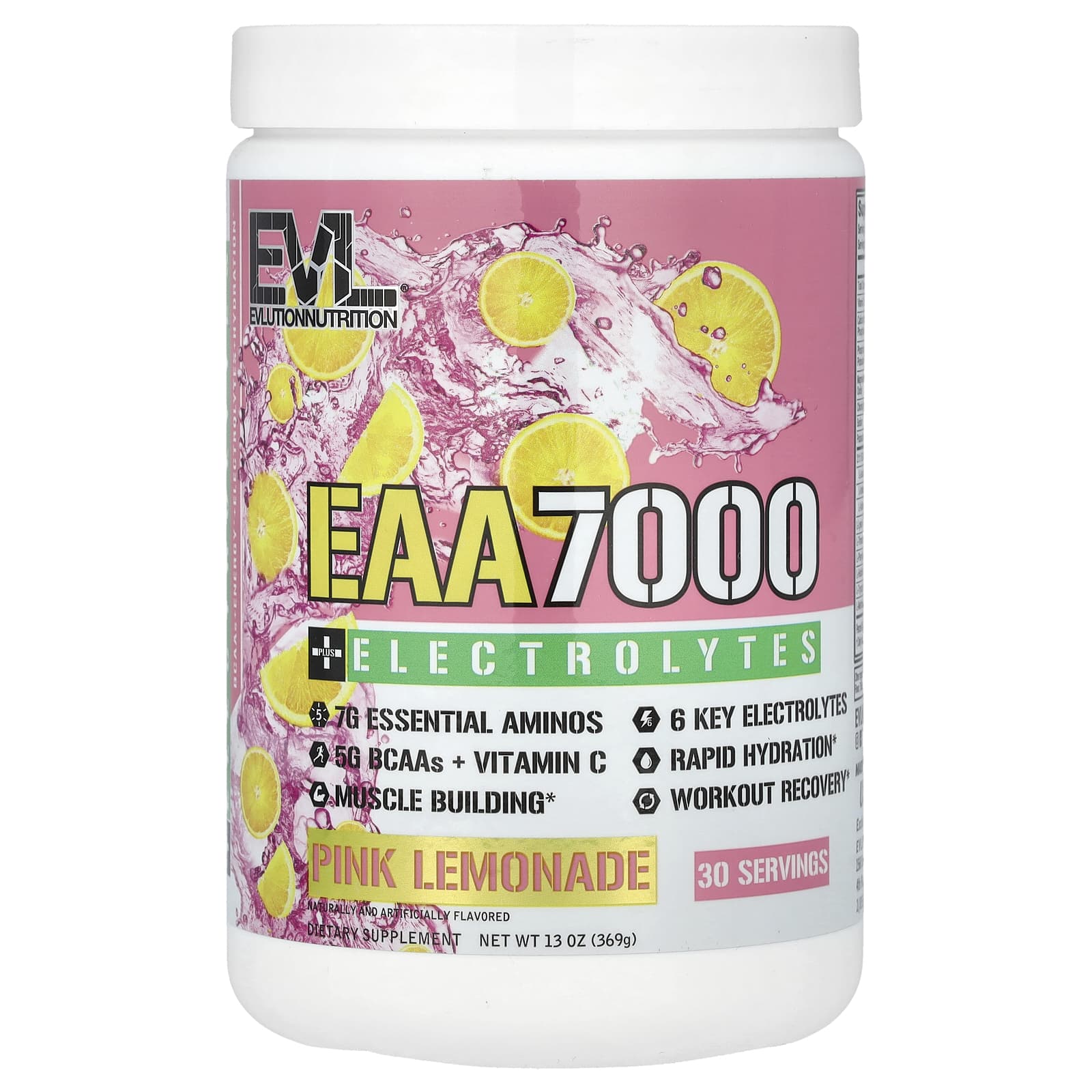 EVLution Nutrition EAA 7000 электролиты розовый лимонад 369 г 13 унций 3290₽
