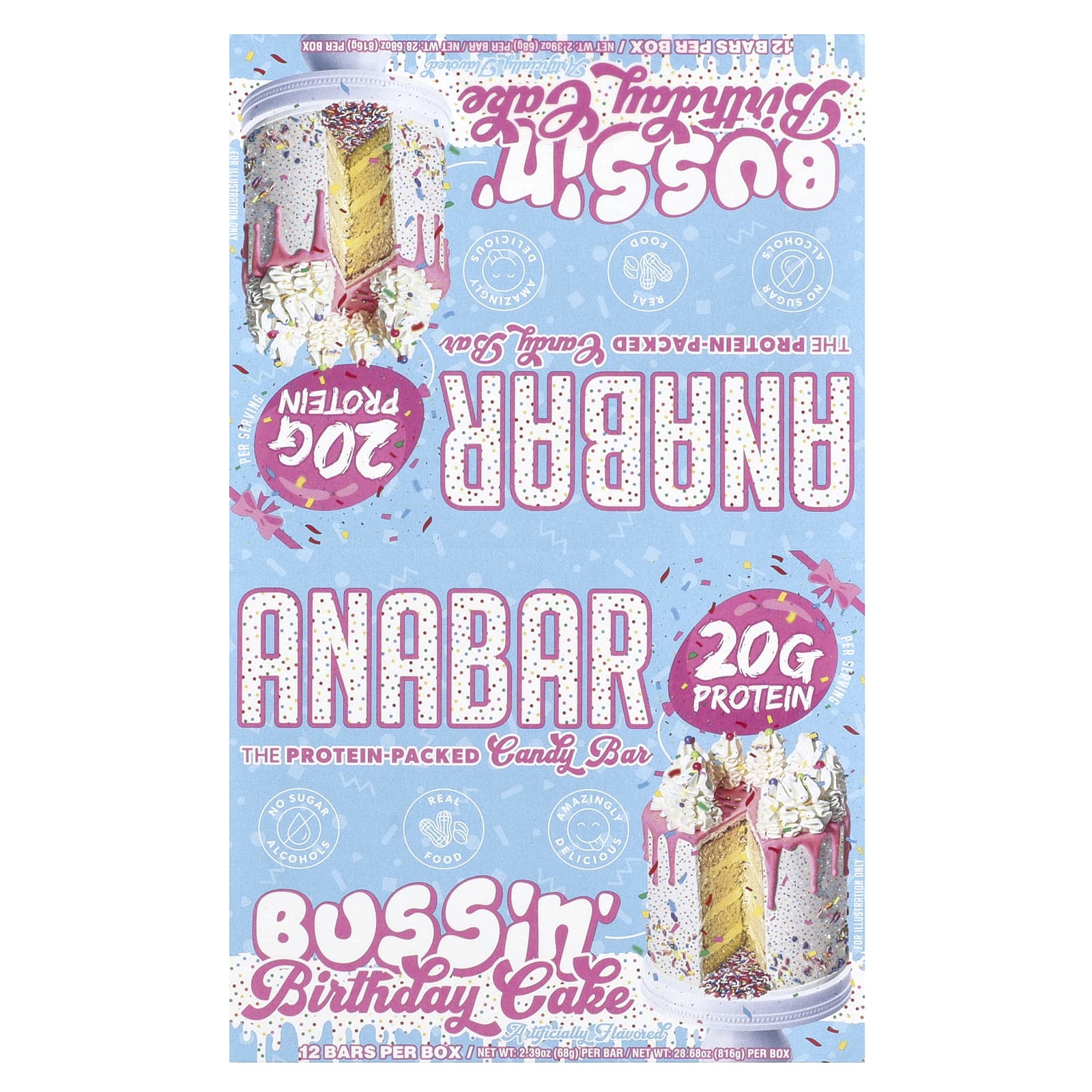 The Anabar, The Protein-Packed Candy Bar, Bussin 'Birthday Cake, 12 батончиков, 68 г (2,39 унции)