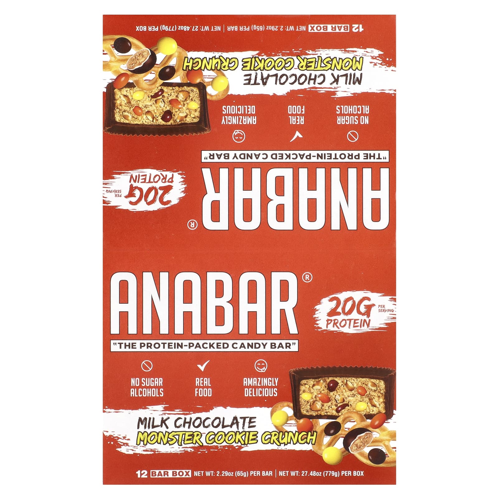 The Anabar, The Protein-Packed Candy Bar, хрустящее печенье Monster из молочного шоколада, 12 батончиков, 65 г (2,29 унции)