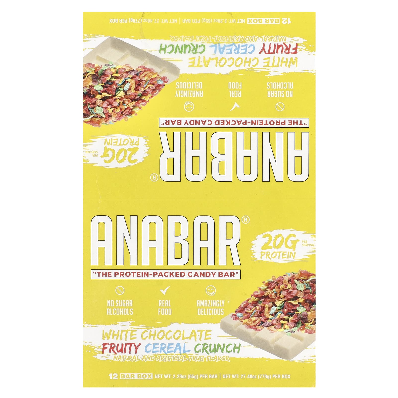 The Anabar, The Protein-Packed Candy Bar, хрустящие фруктовые хлопья из белого шоколада, 12 батончиков по 65 г (2,29 унции)