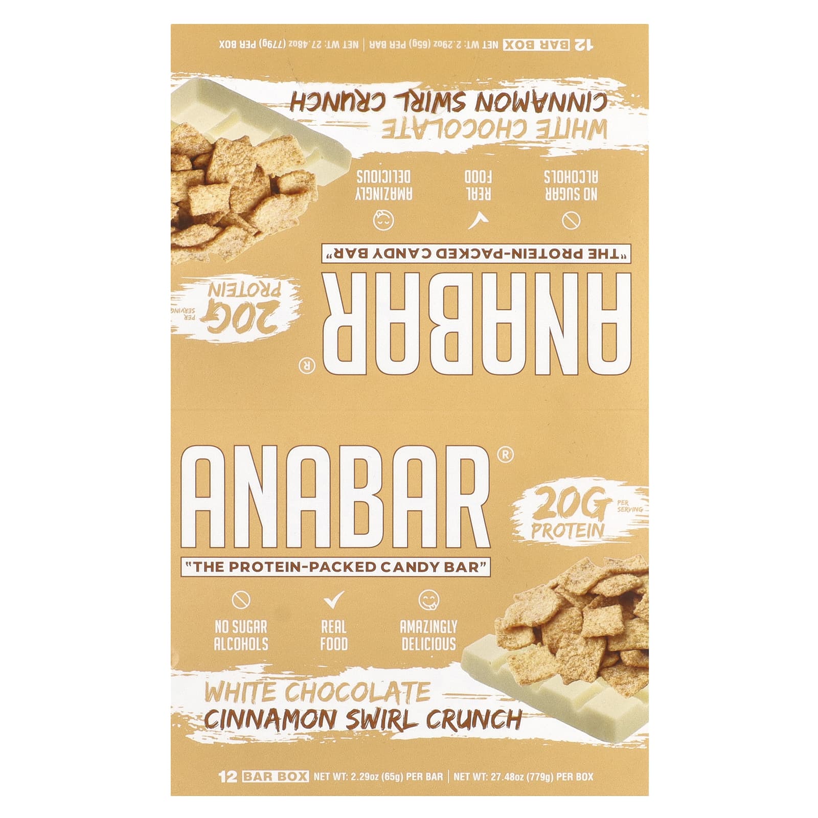 The Anabar, The Protein-Packed Candy Bar, хрустящий батончик с белым шоколадом и корицей, 12 батончиков, 65 г (2,29 унции)