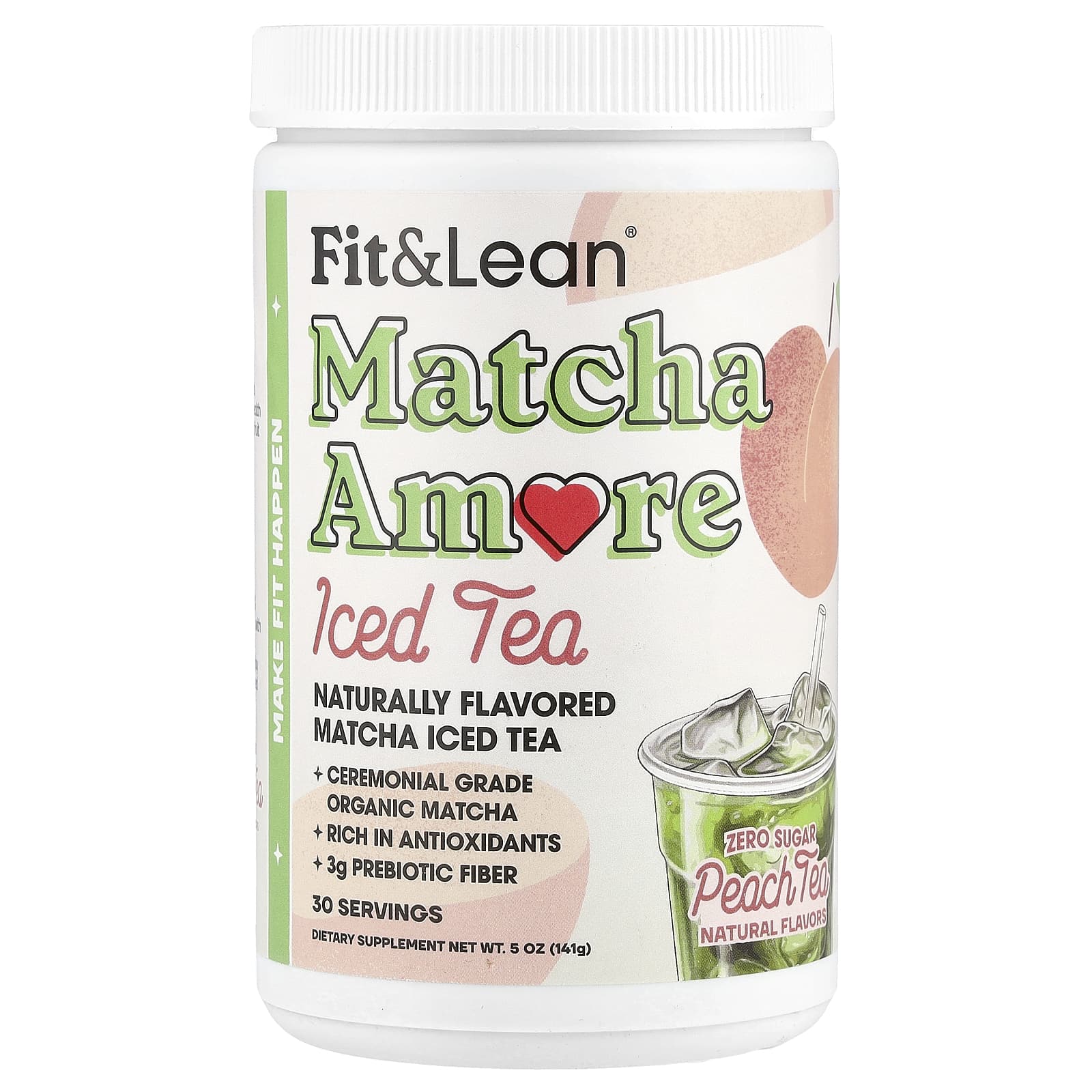 Fit & Lean, Чай со льдом Matcha Amore, персиковый чай, 141 г (5 унций)