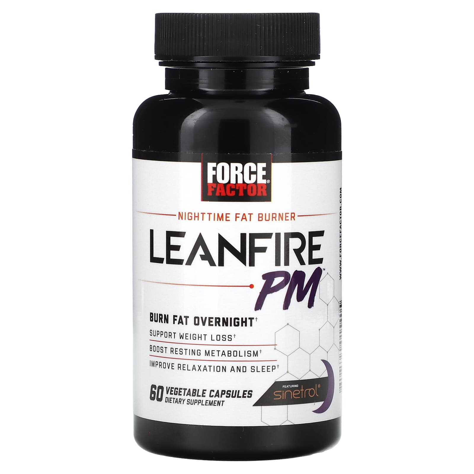 Force Factor, Leanfire PM, жиросжигатель для приема на ночь, 60 растительных капсул