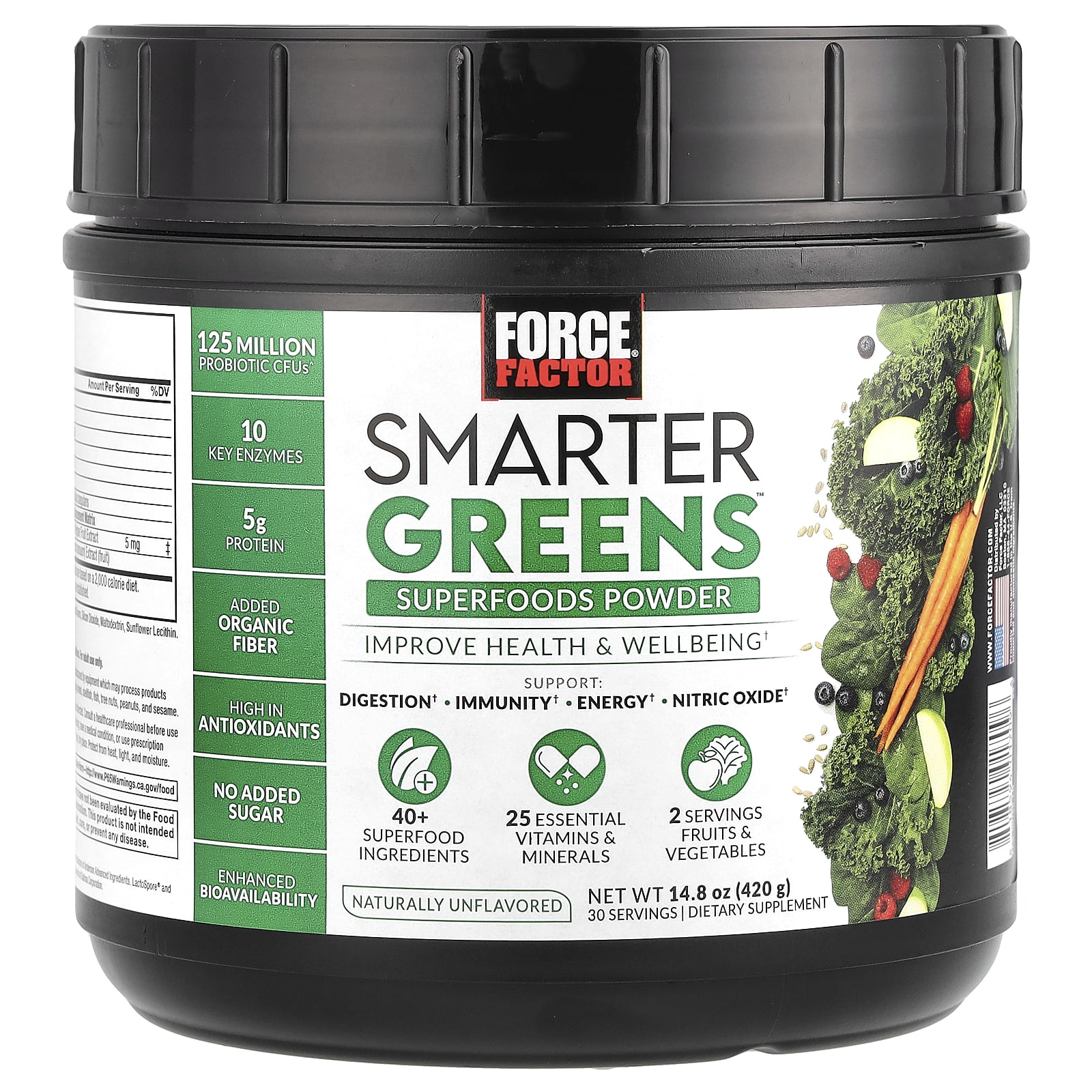 Force Factor, Smarter Greens, суперфуд, порошок, без добавок, 374 г (13,2 унции)