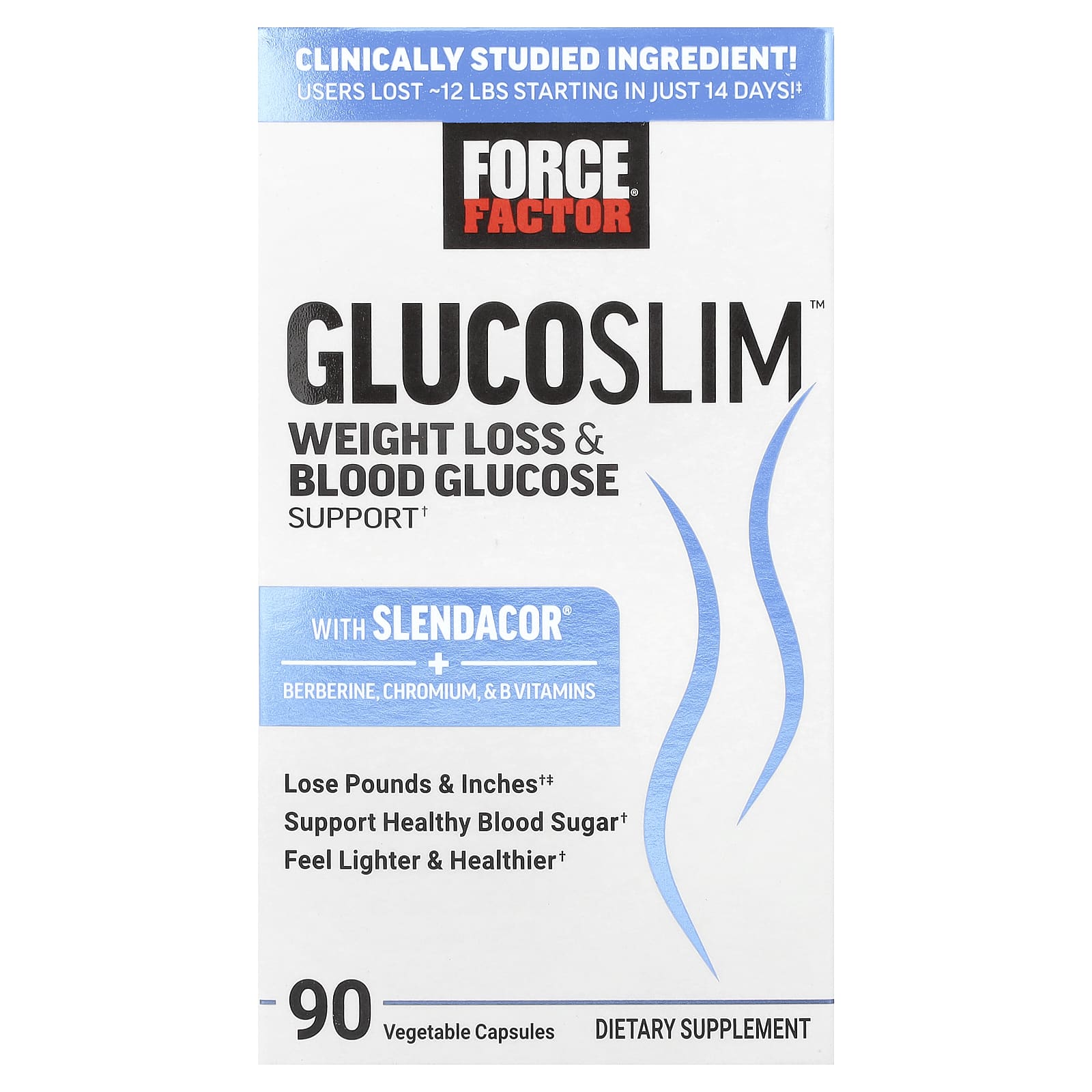 Force Factor, Glucoslim ™, поддержка для снижения веса и уровня глюкозы в крови, 90 растительных капсул