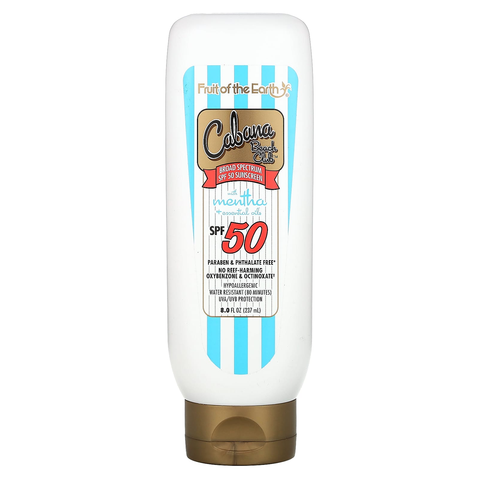 Fruit of the Earth Cabana Бич Клуб широкий спектр защиты от солнца SPF 50 с мятой и эфирными маслами 237 мл 8 жидк унций 2290₽