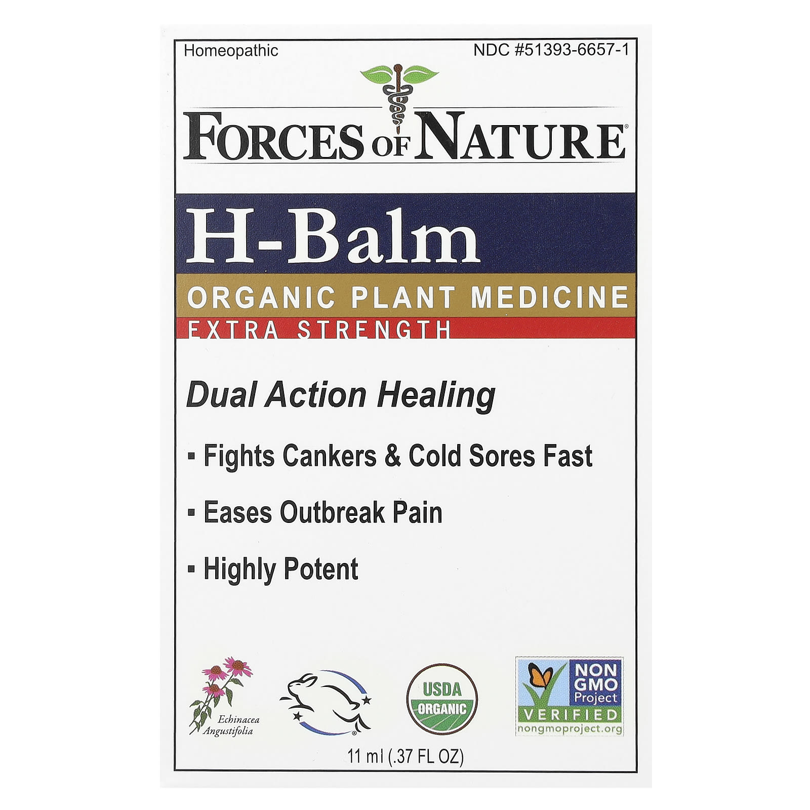 Forces of Nature, H-Balm, органическое растительное средство, с повышенной силой действия, 11 мл (0,37 жидк. унции)