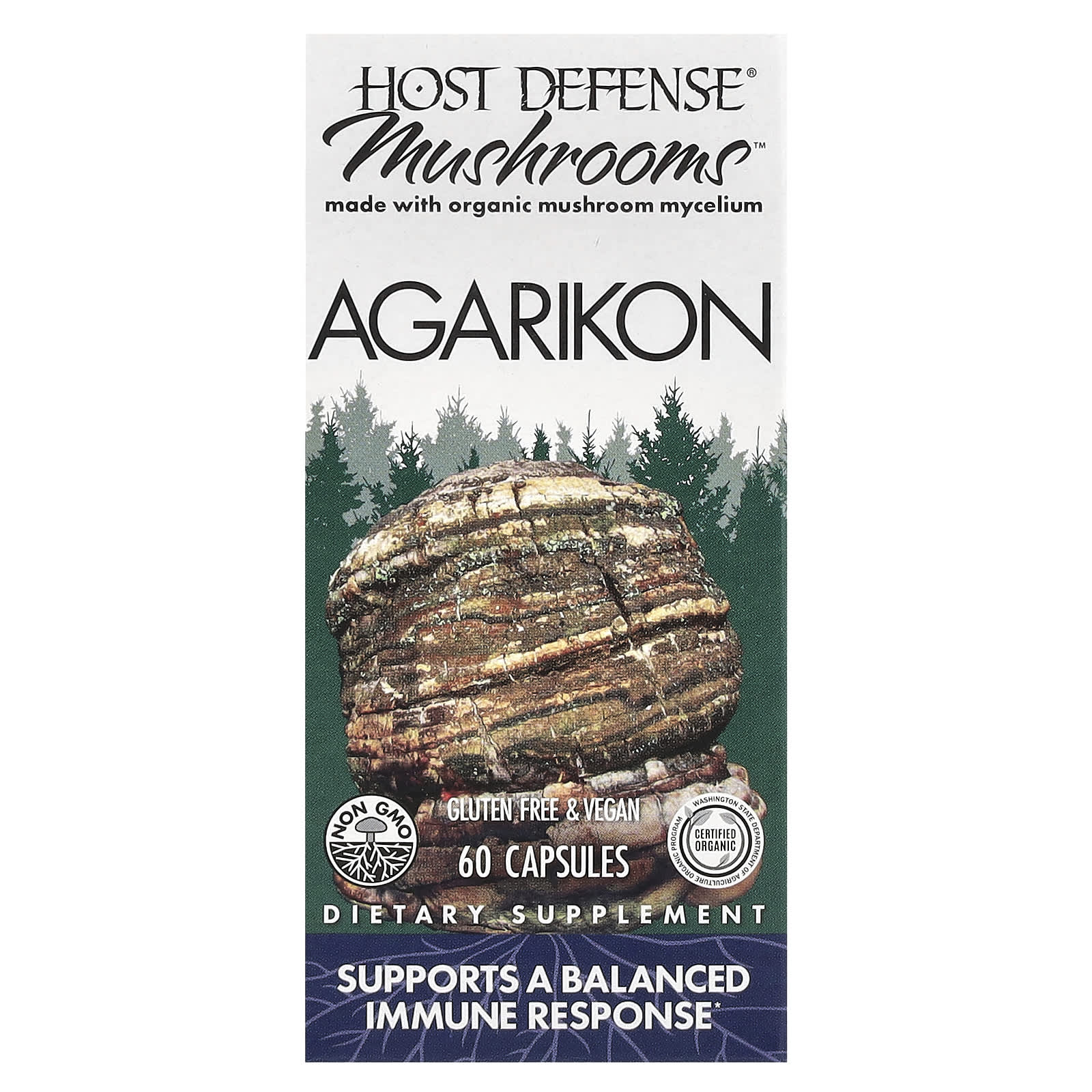 Host Defense, грибной гриб, агарик, 60 капсул
