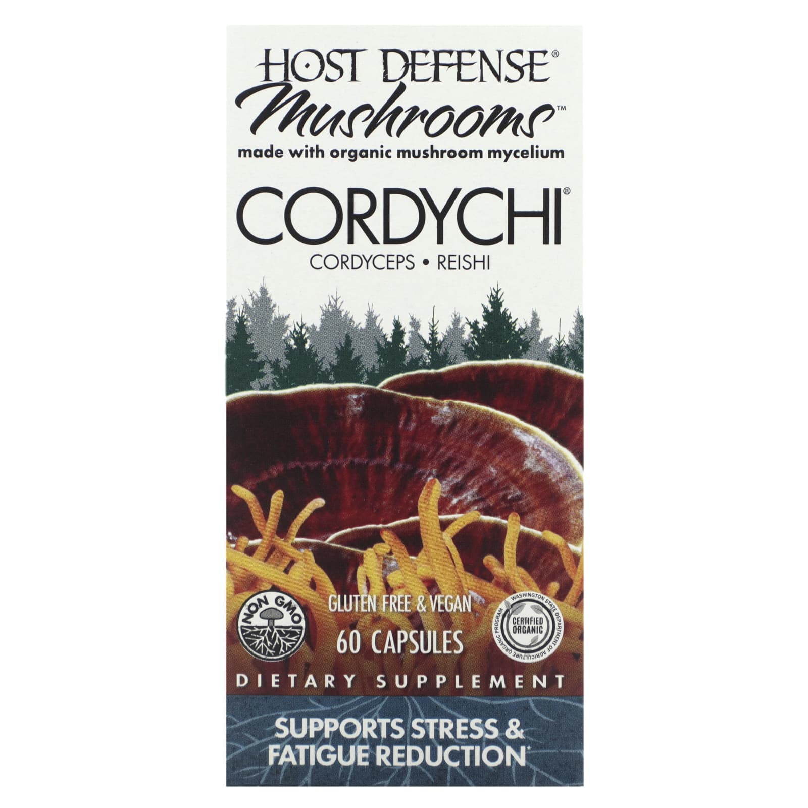 Host Defense Mushrooms, Кордичи, способствуют снижению стресса и усталости, 60 вегетарианских капсул