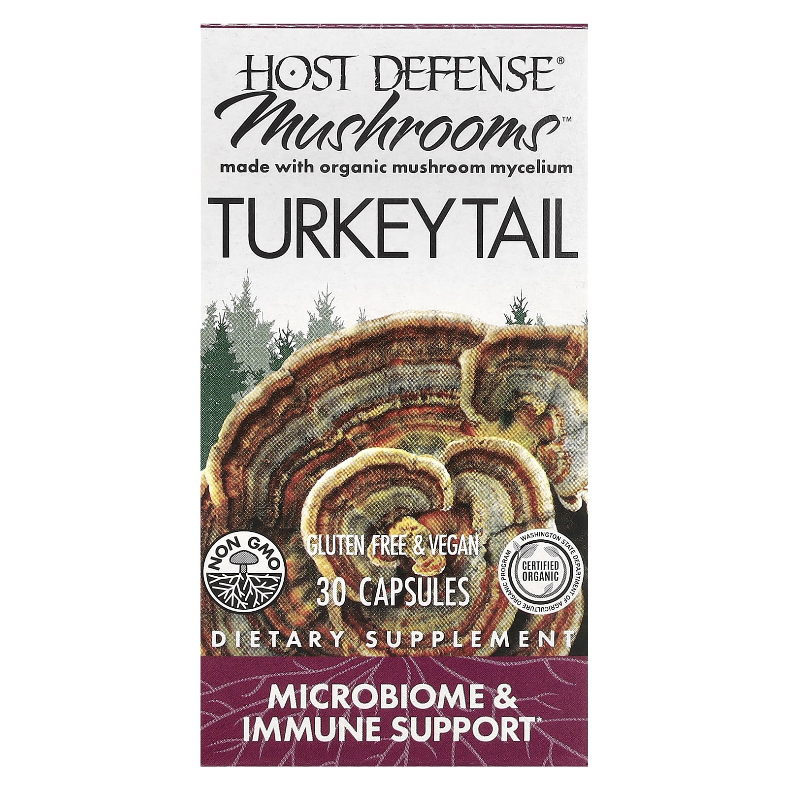 Host Defense, грибы, трутовик разноцветный, 30 капсул