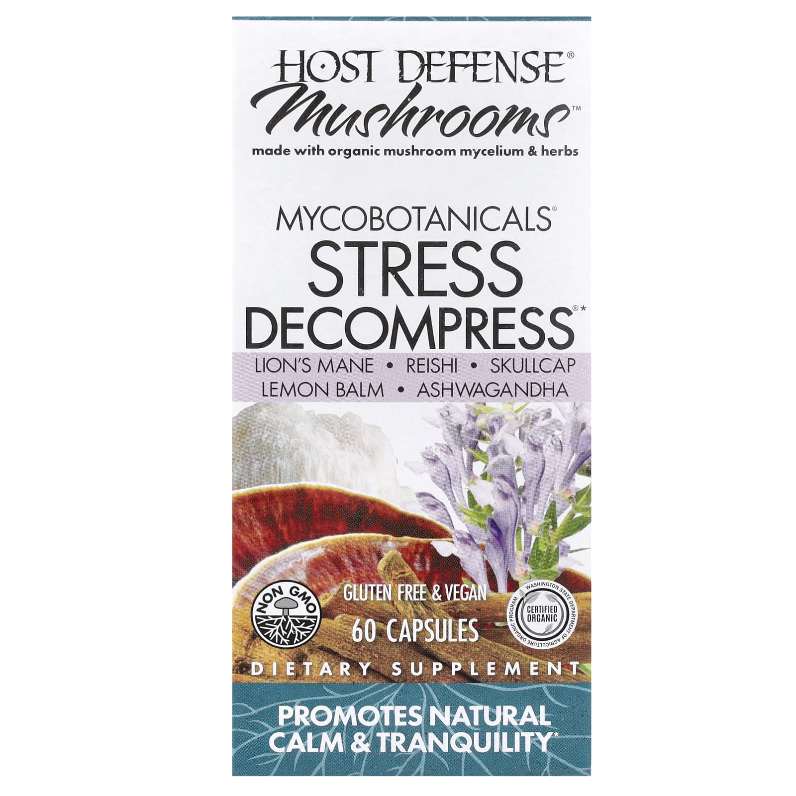 Host Defense, Mushrooms ™, MycoBotanicals®, Stress Decompress®, 60 капсул