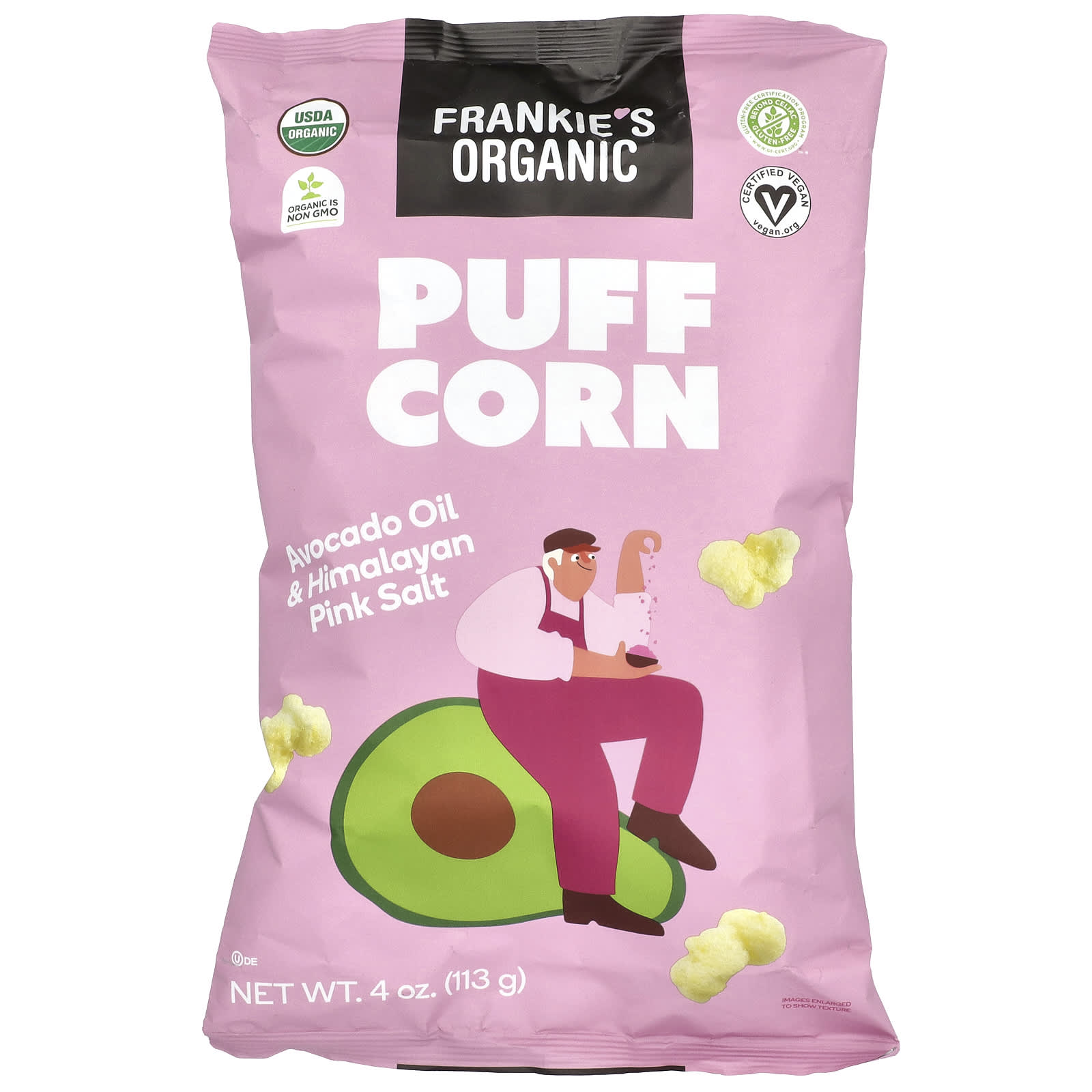 Frankie's Organic, Puff Corn, масло авокадо и розовая гималайская соль, 113 г (4 унции)