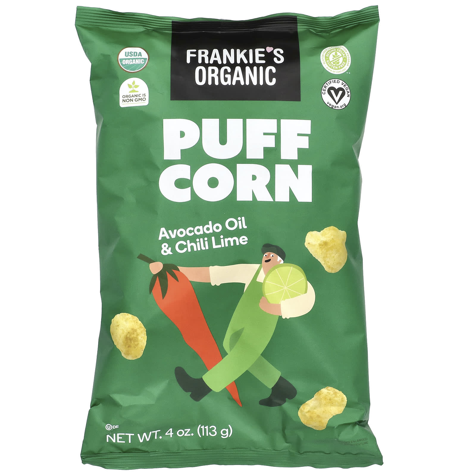 Frankie's Organic, Puff Corn, масло авокадо и лайм чили, 113 г (4 унции)