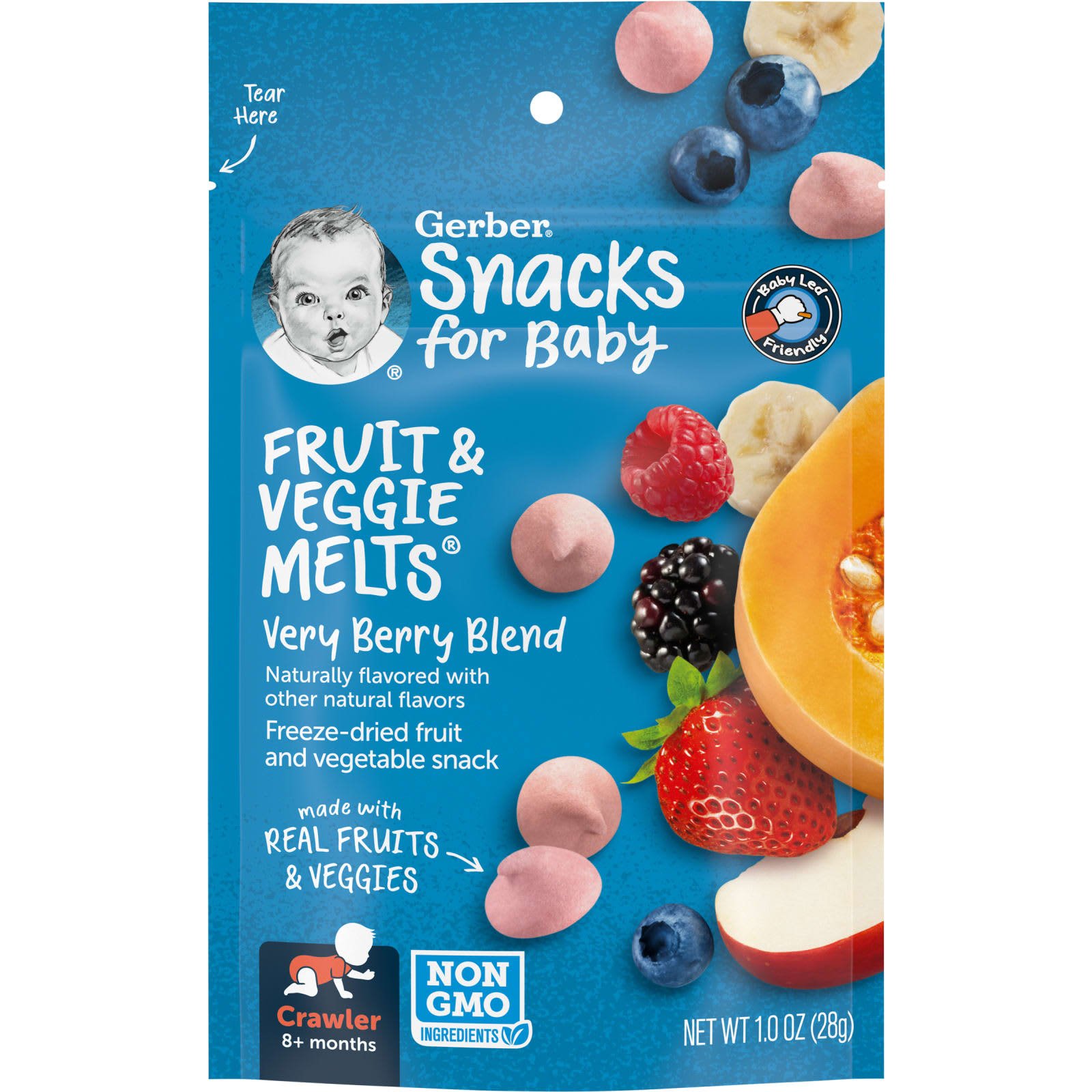 Gerber, Fruit & Veggie Melts, для детей от 8 месяцев, ягодная смесь, 28 г (1 унция)