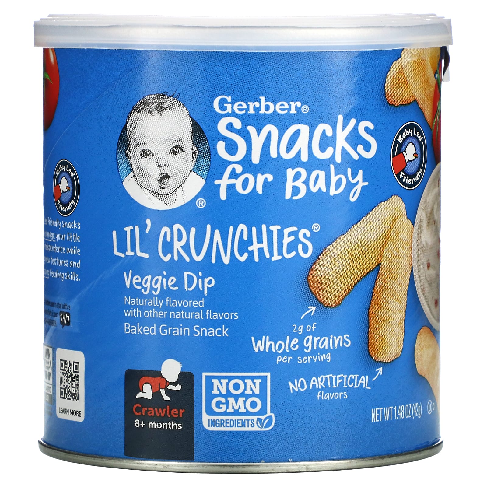 Gerber, Snacks for Baby, Lil 'Crunchies, снек из запеченного зерна, от 8 месяцев, вегетарианский соус, 42 г (1,48 унции)