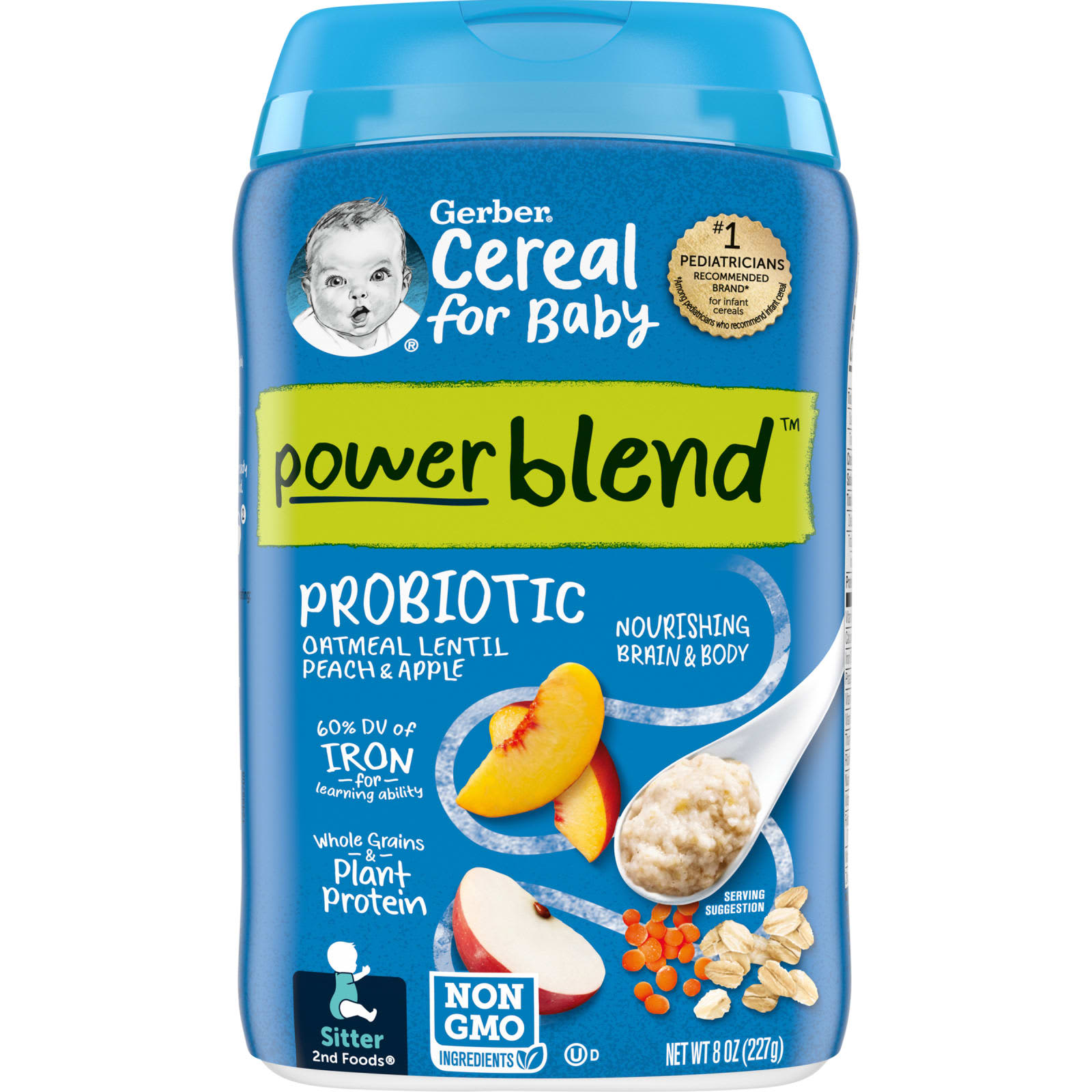 Gerber, Cereal for Baby, Power Blend, 2nd Foods, овсянка с пробиотиками, чечевица, персик и яблоко, 227 г (8 унций)