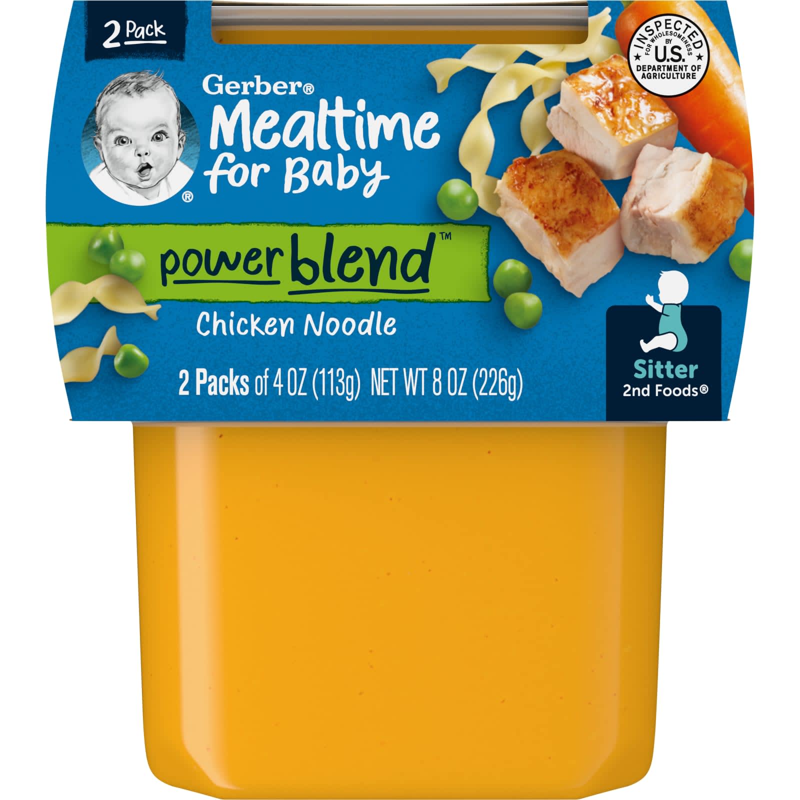 Gerber, Mealtime for Baby, смесь Power, 2nd Foods, куриная лапша, 2 пакетика по 113 г (4 унции)