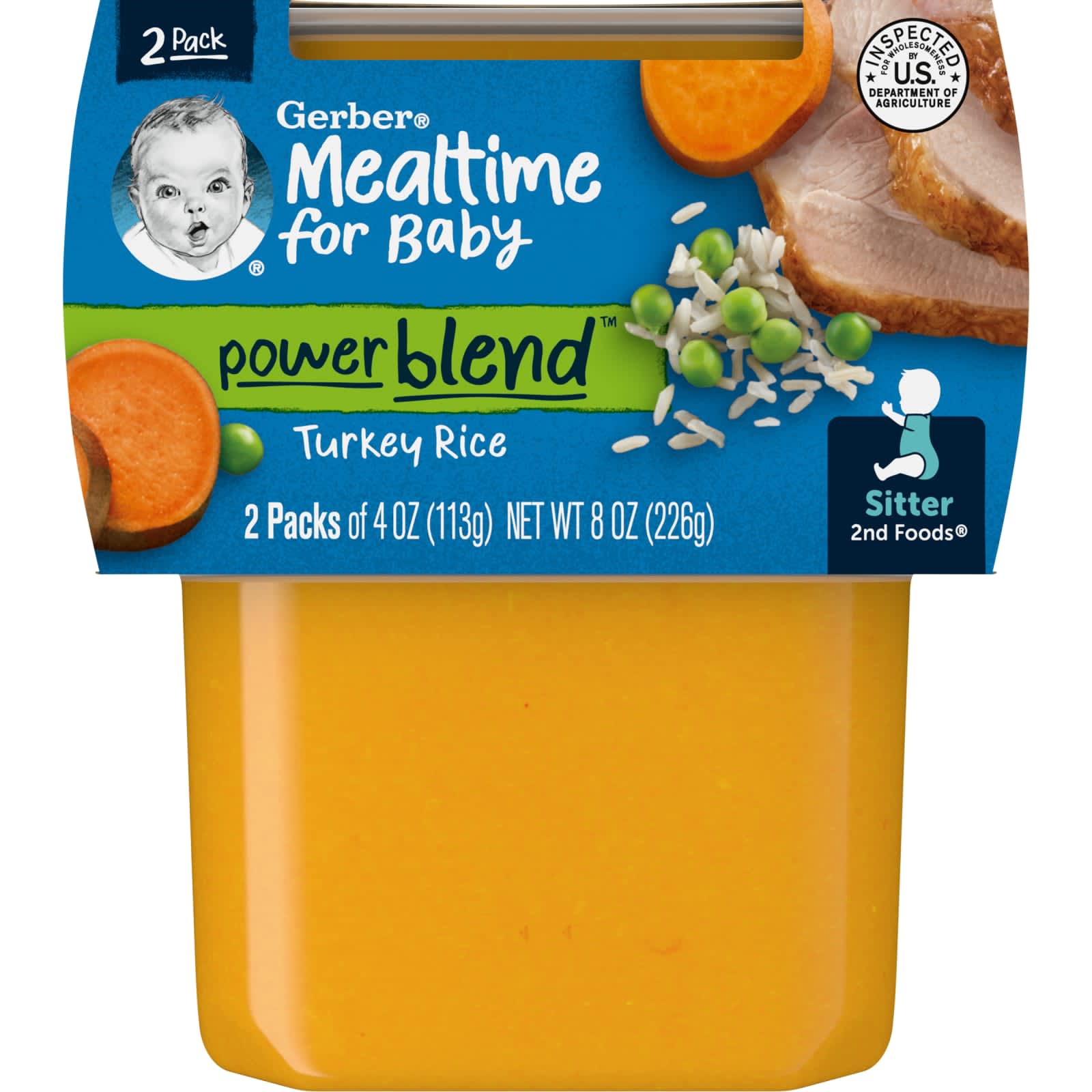 Gerber, Mealtime for Baby, смесь Power, 2nd Foods, рис с индейкой, 2 пакетика по 113 г (4 унции)