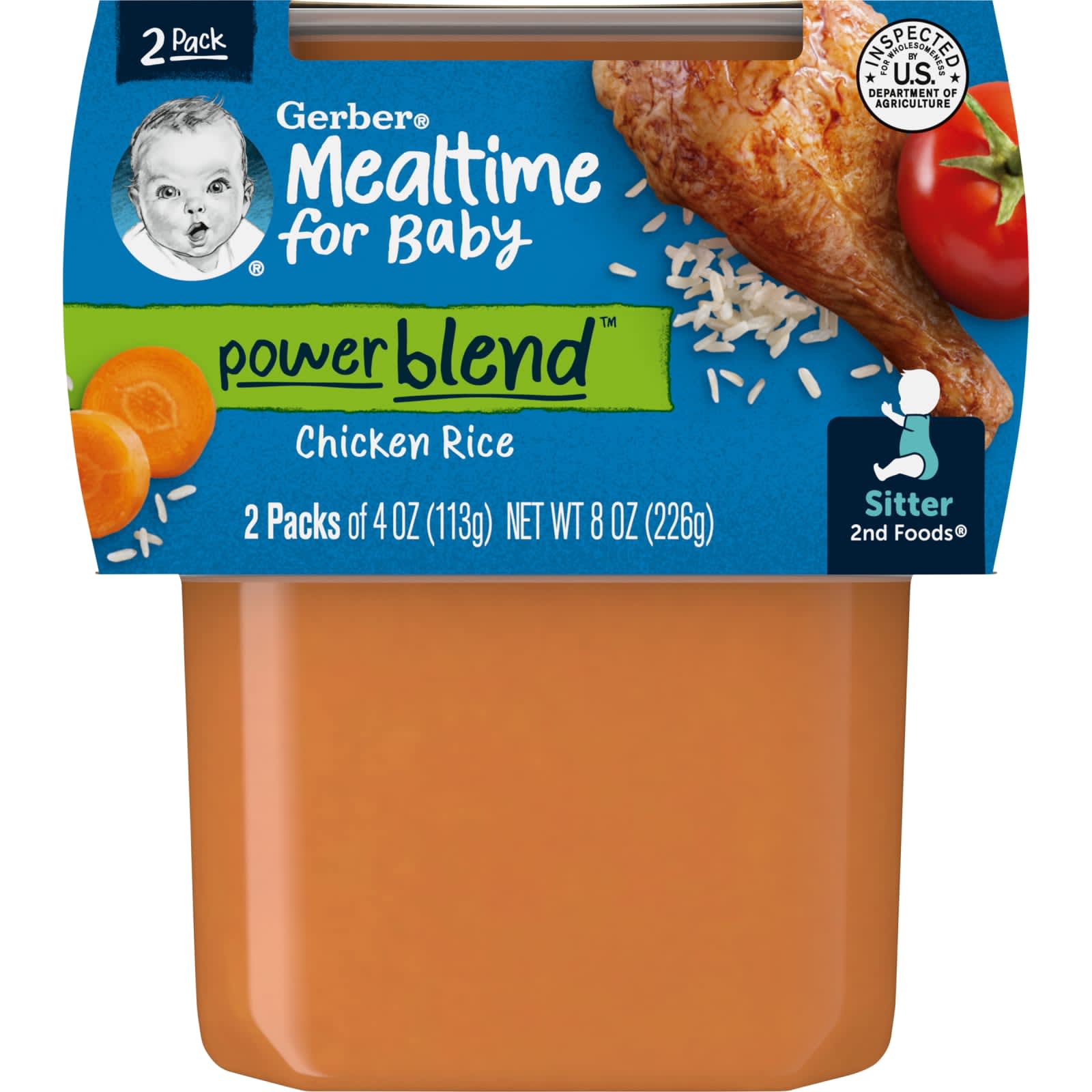 Gerber, Mealtime for Baby, смесь Power, 2nd Foods, курица с рисом, 2 пакетика по 113 г (4 унции)