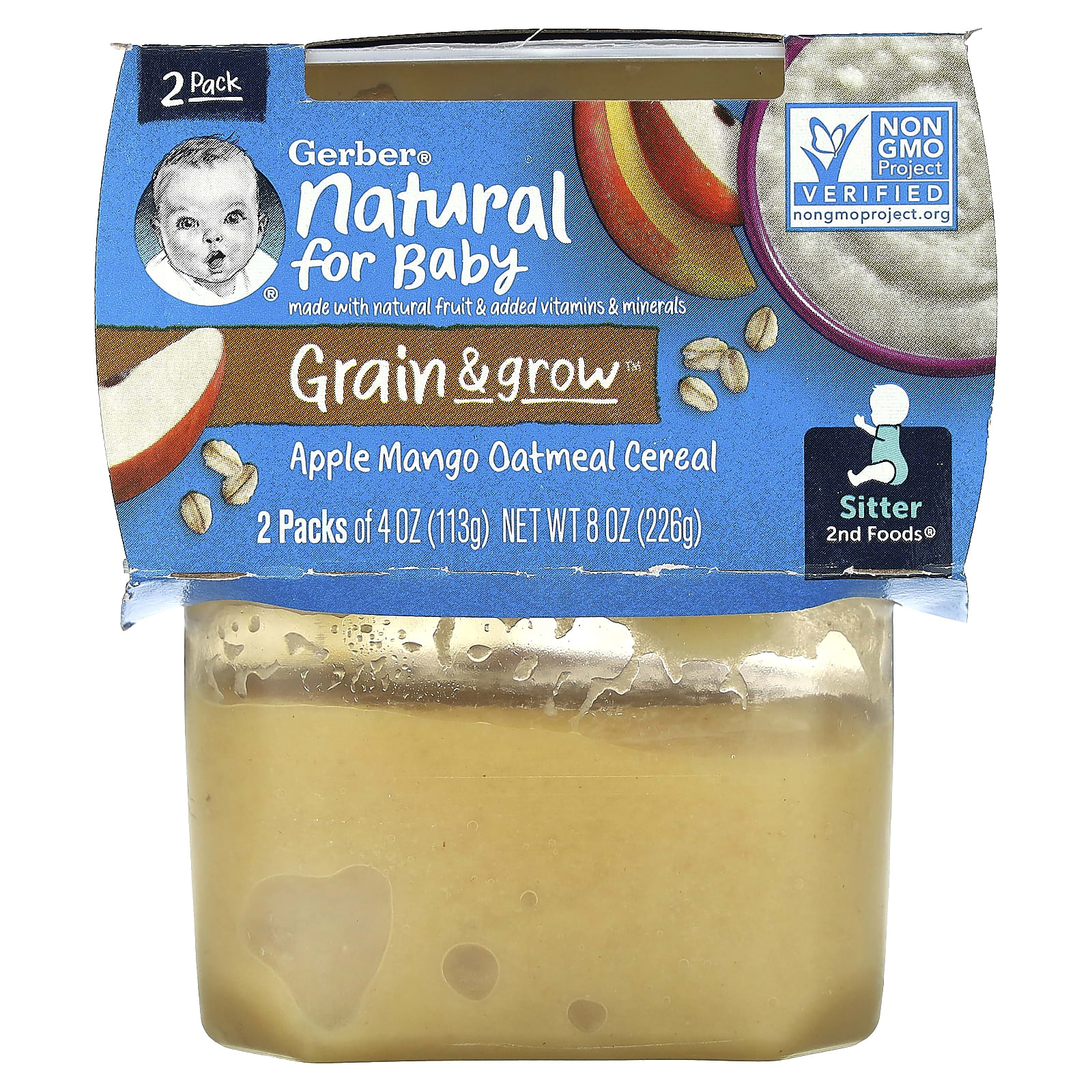 Gerber, Natural for Baby, Grain & Grow, 2nd Foods, овсяная каша с яблоком и манго, 2 пакетика по 113 г (4 унции)