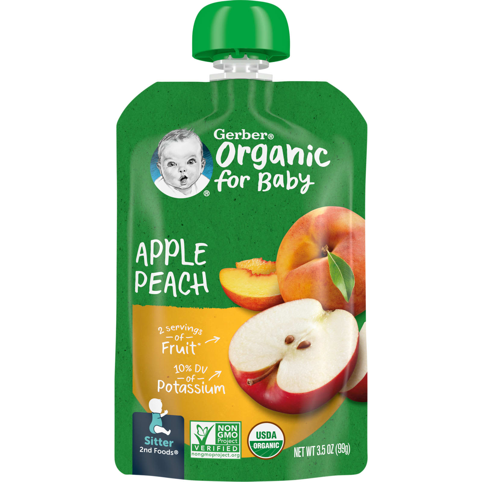 Gerber, Organic for Baby, 2nd Foods, яблоки и персики, 99 г (3,5 унции)