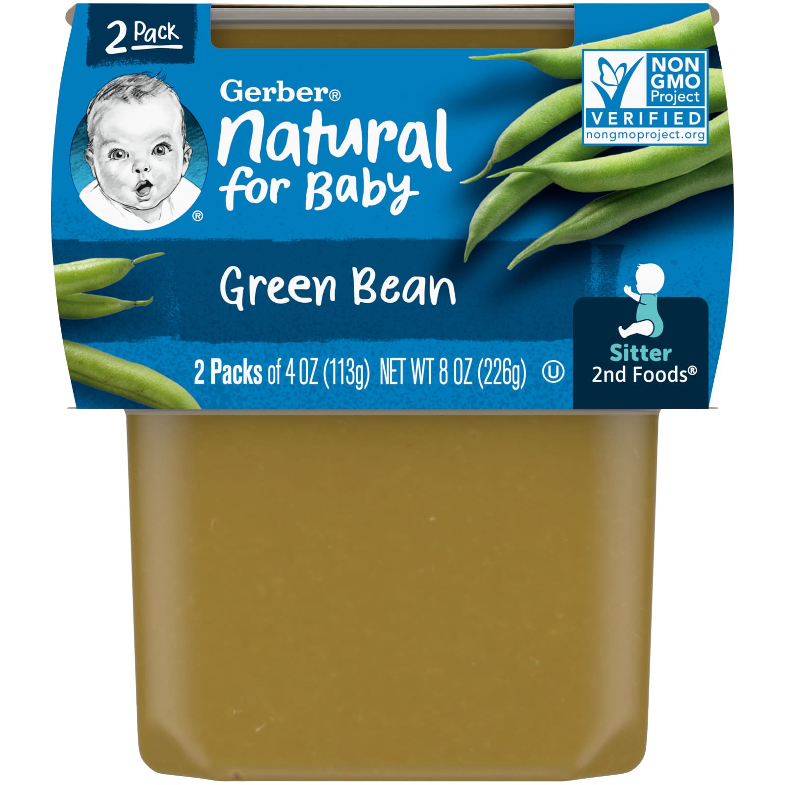 Gerber, Natural for Baby, 2nd Foods, зеленая фасоль, 2 пакетика по 113 г (4 унции)