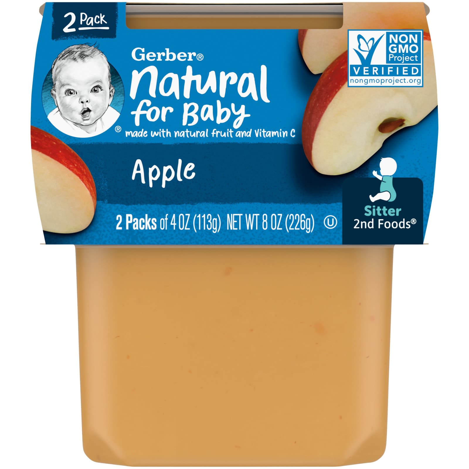 Gerber, Natural for Baby, 2nd Foods, яблоко, 2 упаковки по 113 г (4 унции)