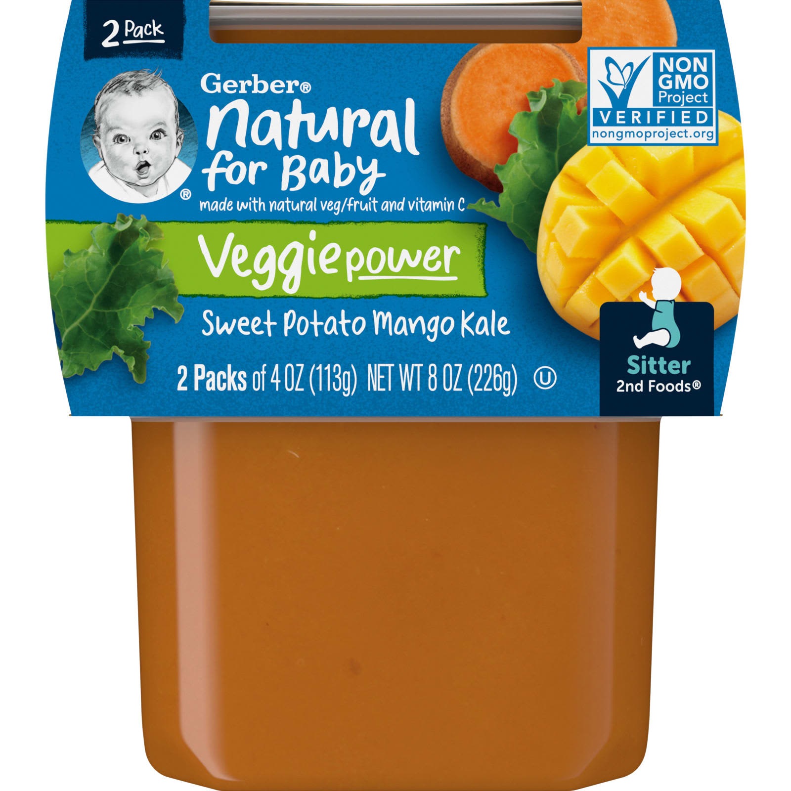 Gerber, Natural for Baby, Veggie Power, батат, манго и кудрявая капуста, 2nd Foods, 2 упаковки по 113 г (4 унции)