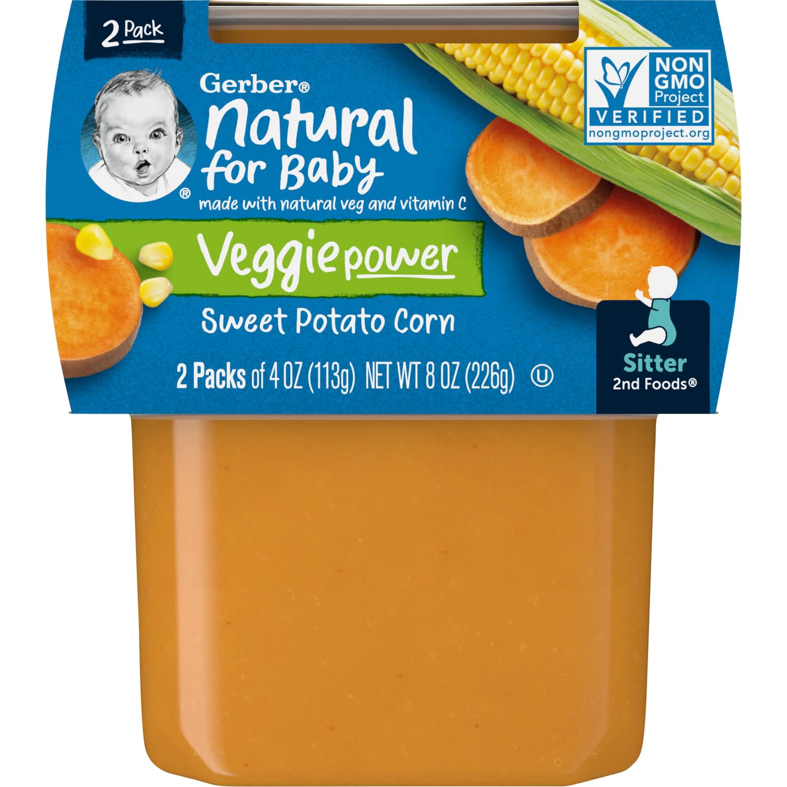 Gerber, Natural for Baby, Veggiepower, батат и кукуруза, 2nd Foods, 2 пакетика по 113 г (4 унции)