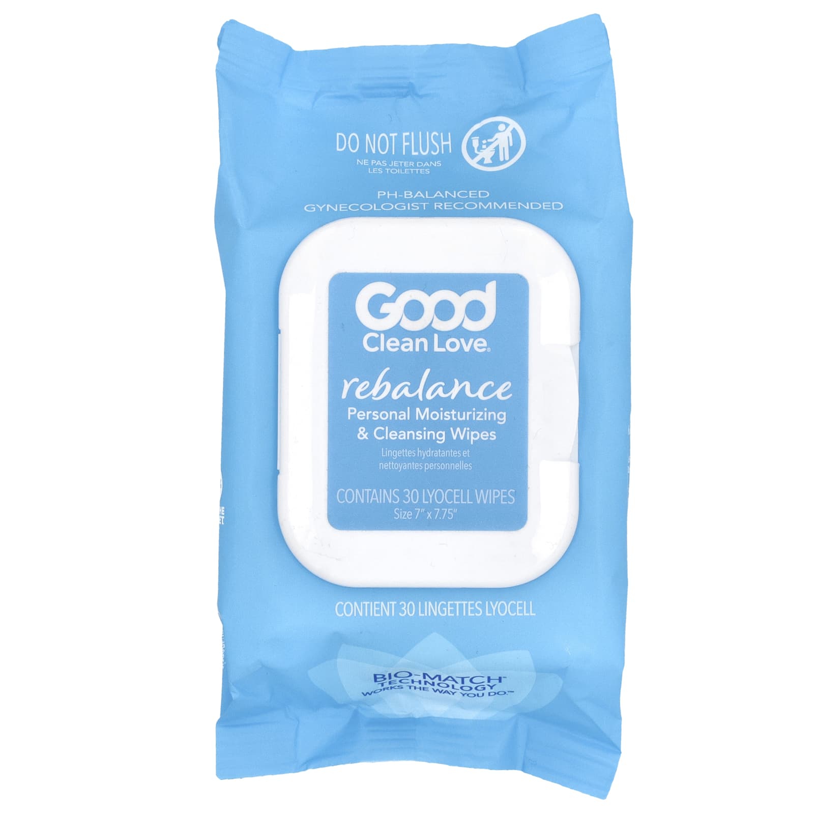 Good Clean Love, Rebalance, персональные увлажняющие и очищающие салфетки, без отдушек, 30 салфеток из лиоцелла