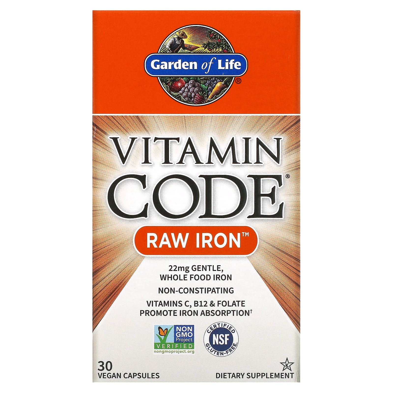 Garden of Life Vitamin Code RAW Iron 30 веганских капсул 2590₽