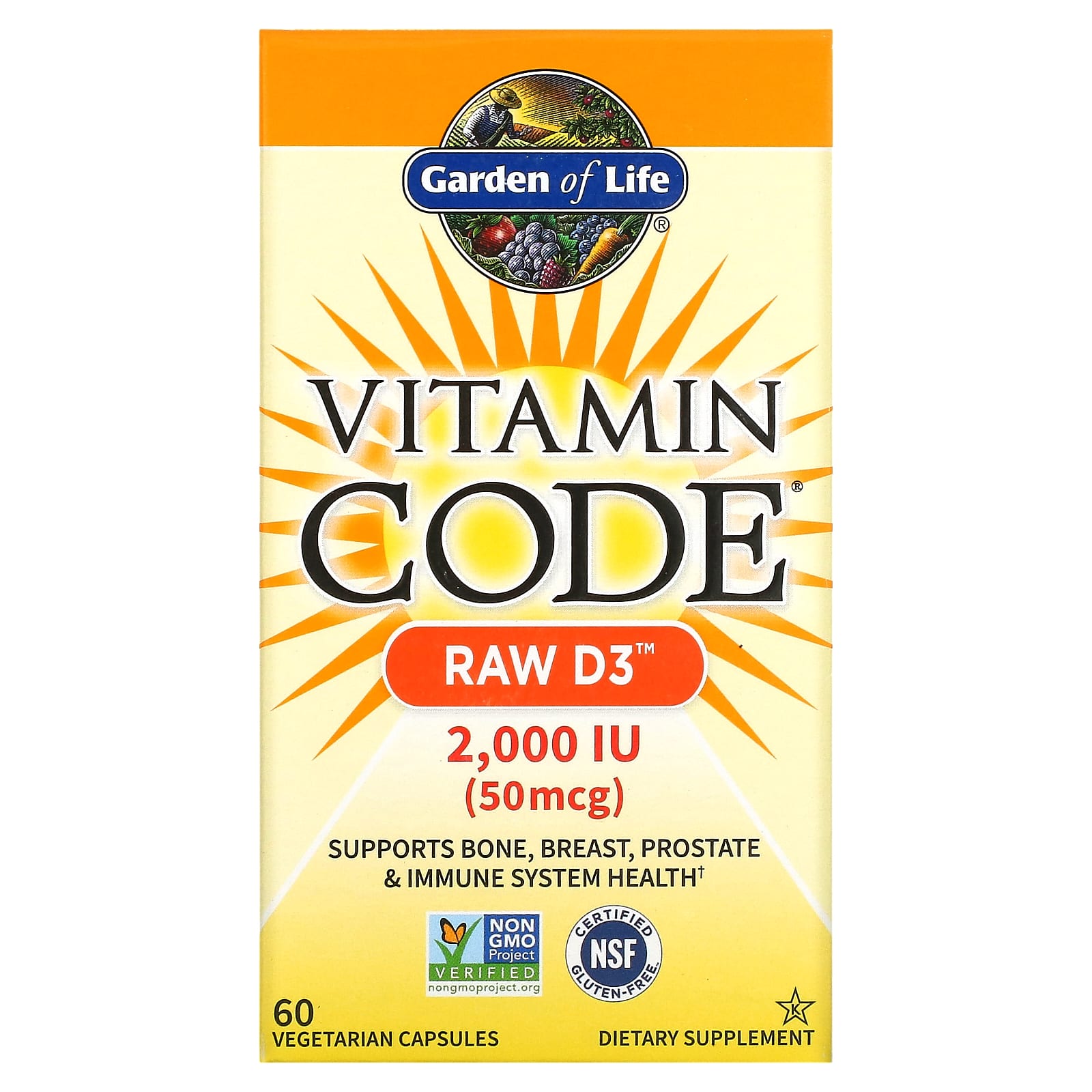 Garden of Life Vitamin Code RAW D3 50 мкг 2000 МЕ 60 вегетарианских капсул 3290₽