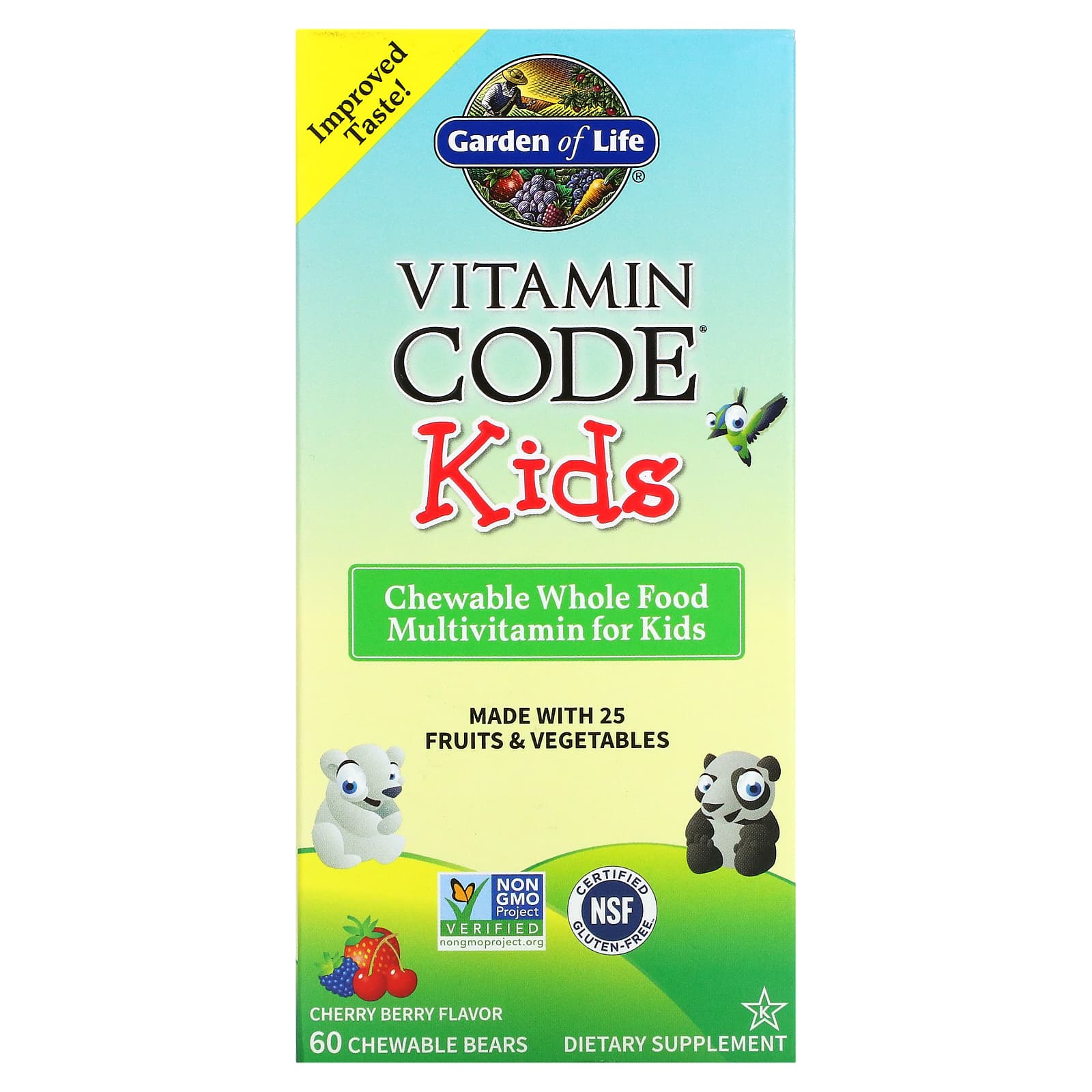 Garden of Life Vitamin Code цельнопищевые мультивитамины для детей вишня 60 жевательных мишек 4590₽