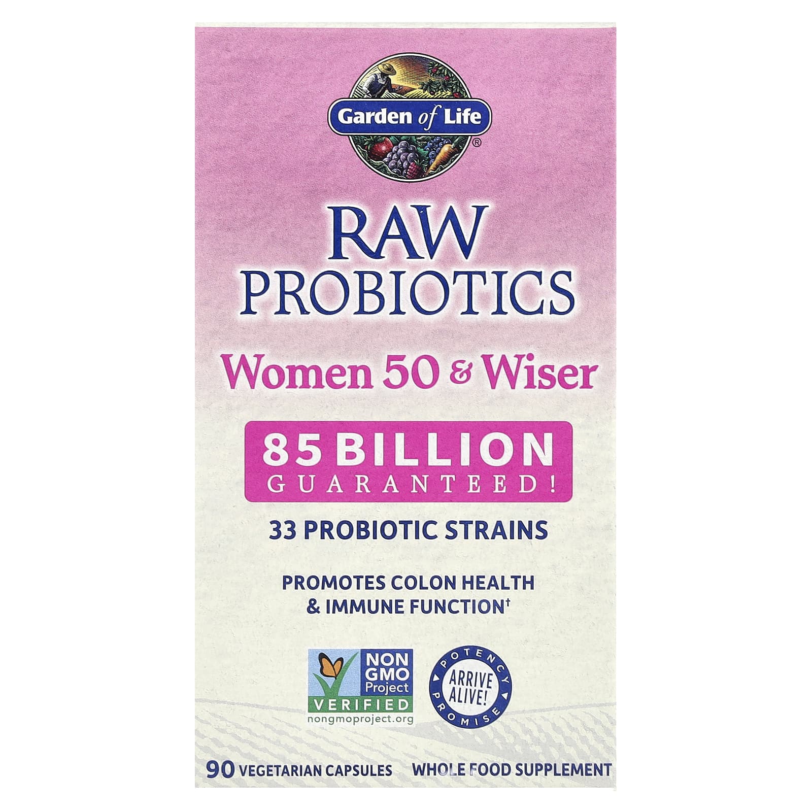 Garden of Life, RAW Probiotics, витамины для женщин от 50 лет, 85 млрд, 90 вегетарианских капсул (28,33 млн живых культур в 1 капсуле)