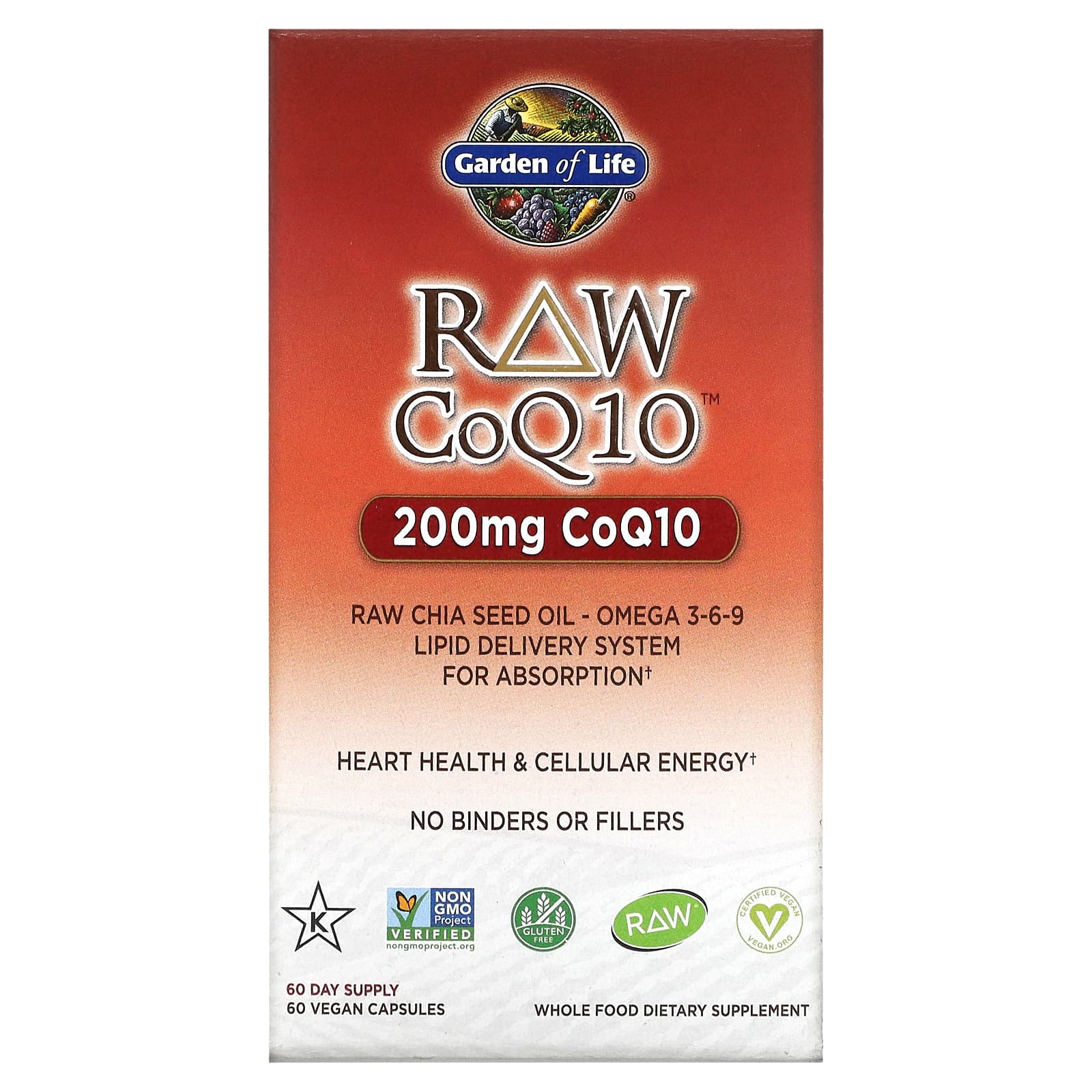 Garden of Life RAW CoQ10 200 мг 60 веганских капсул 8290₽