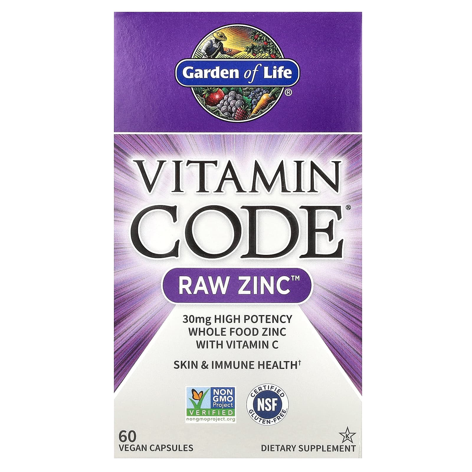 Garden of Life, Vitamin Code, RAW Zinc, 60 веганских капсул