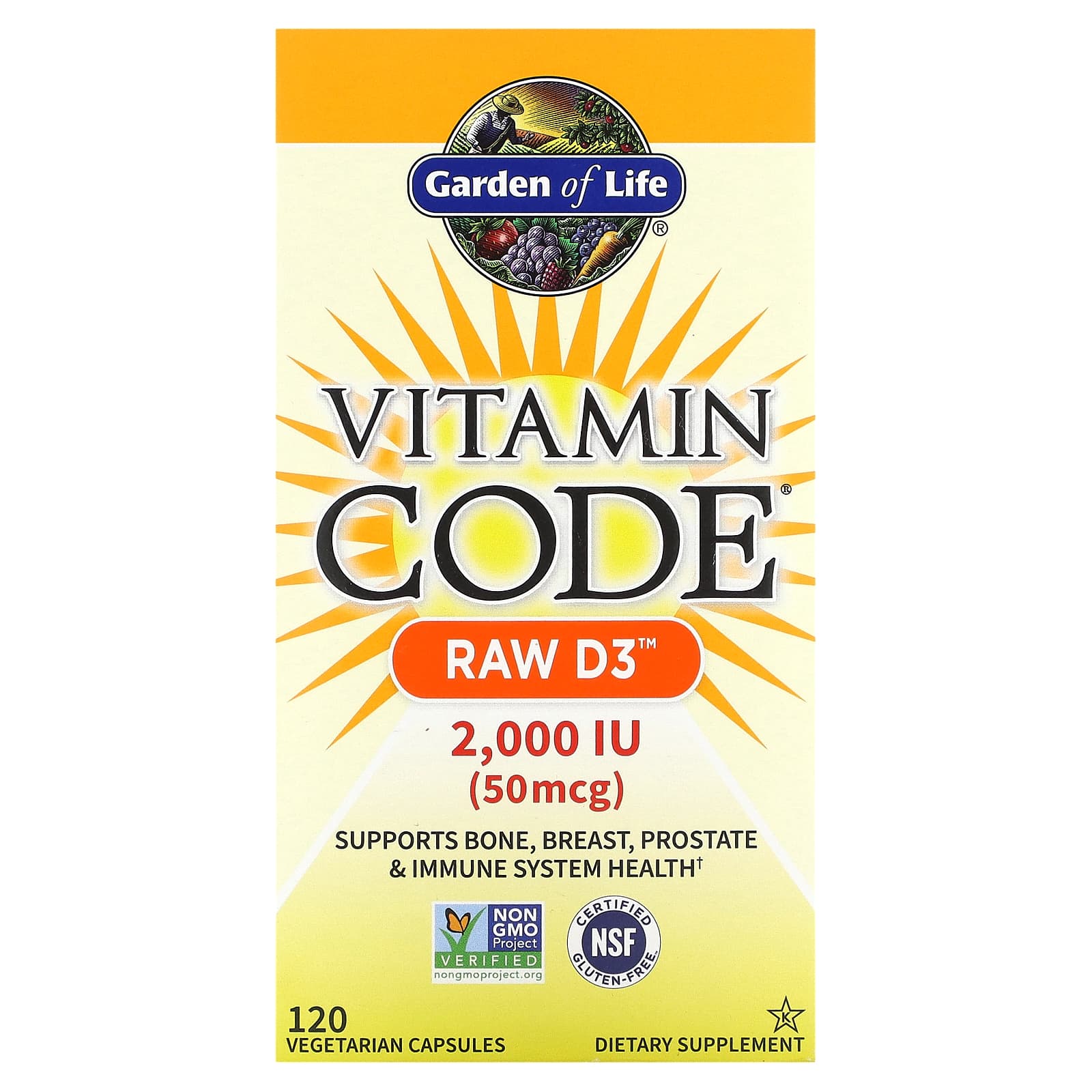 Garden of Life Vitamin Code RAW D3 50 мкг 2000 МЕ 120 вегетарианских капсул 5090₽