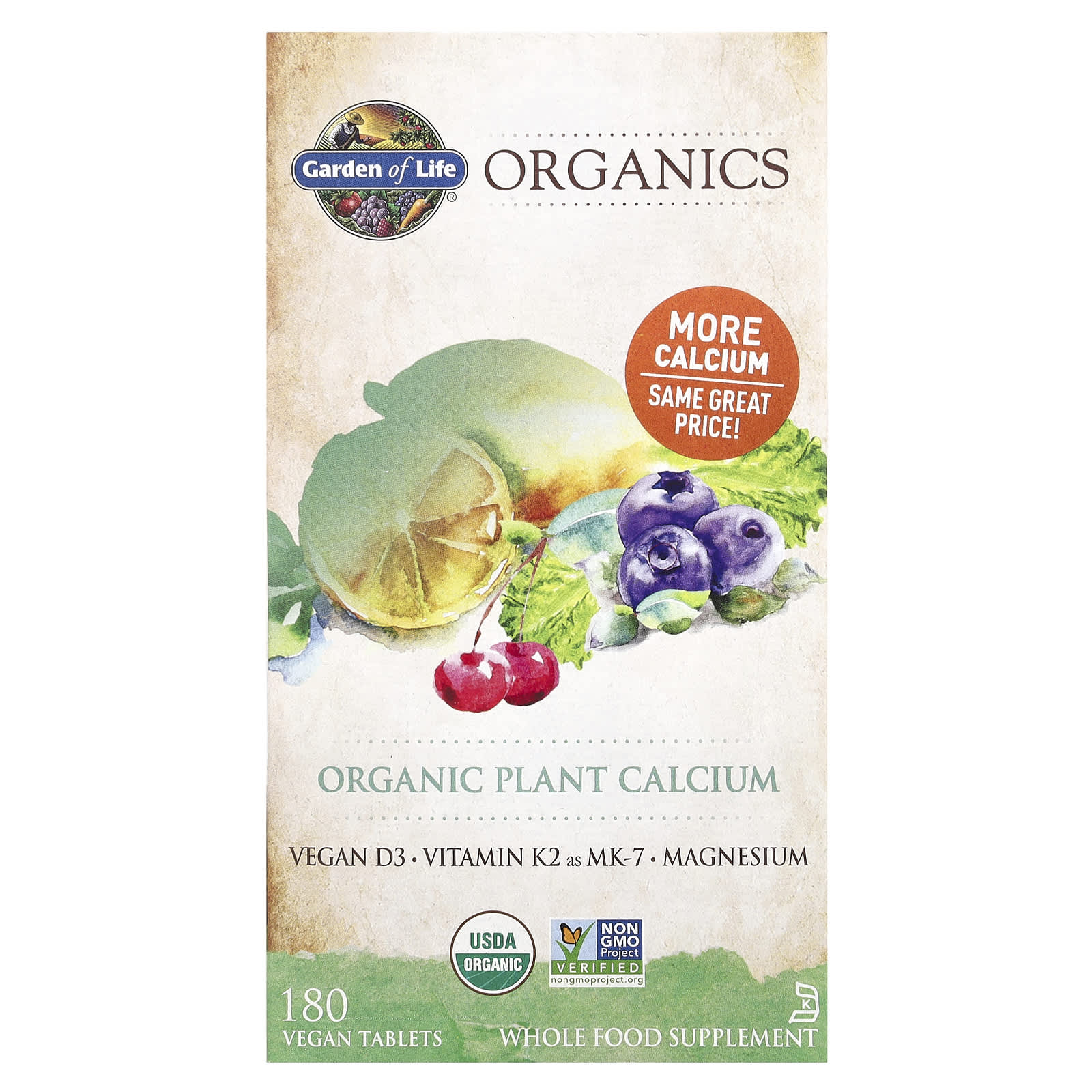 Garden of Life KIND Organics органический растительный кальций 180 веганских таблеток 10090₽