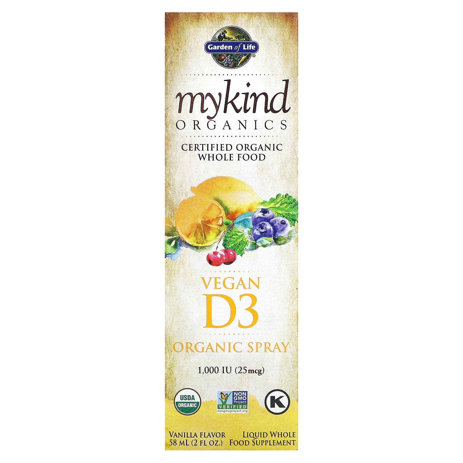 Garden of Life MyKind Organics веганский спрей с витамином D3 ваниль 25 мкг 1000 МЕ 58 мл 2 жидк Унции 3390₽