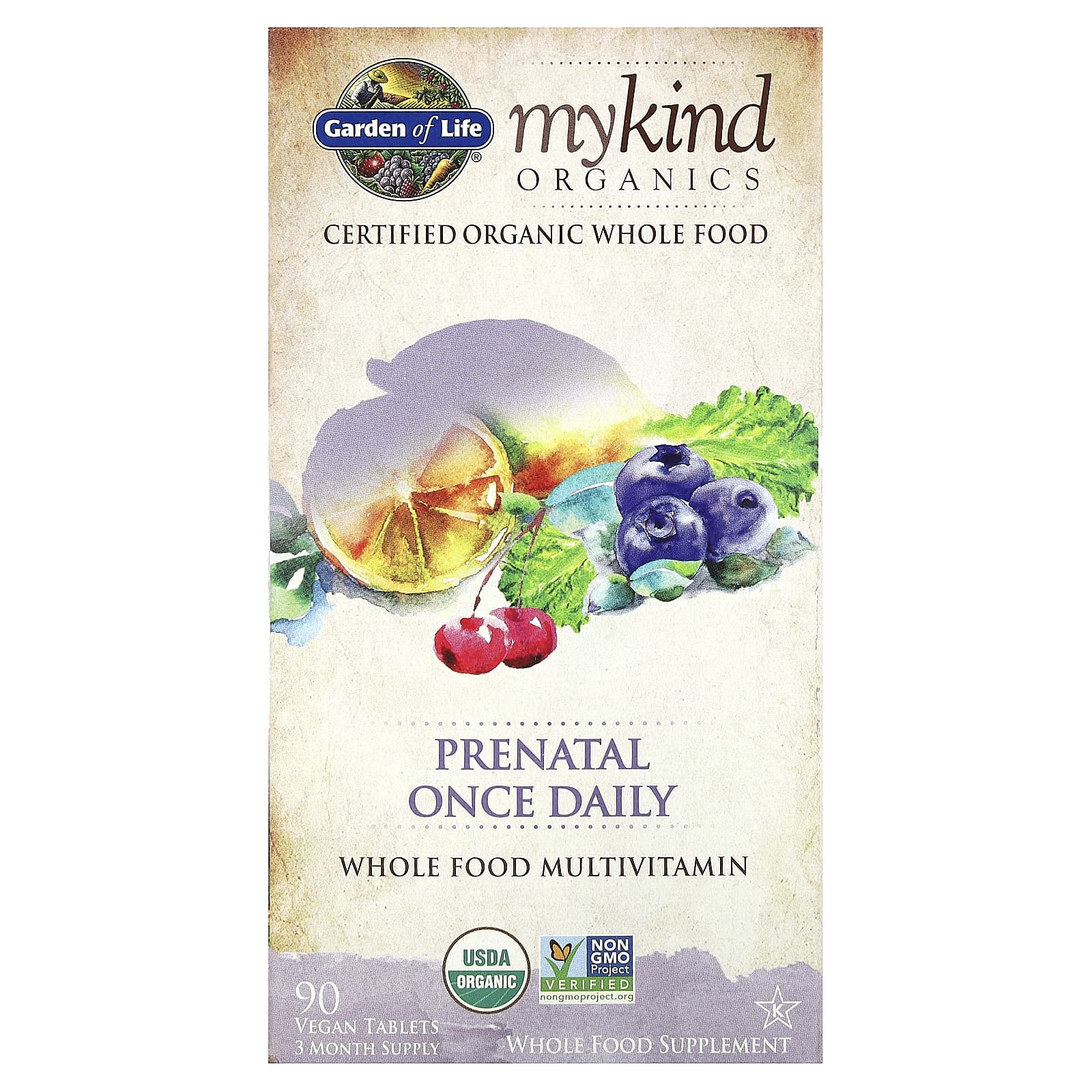 Garden of Life, MyKind Organics, пренатальные мультивитамины, одна таблетка в день, 90 веганских таблеток