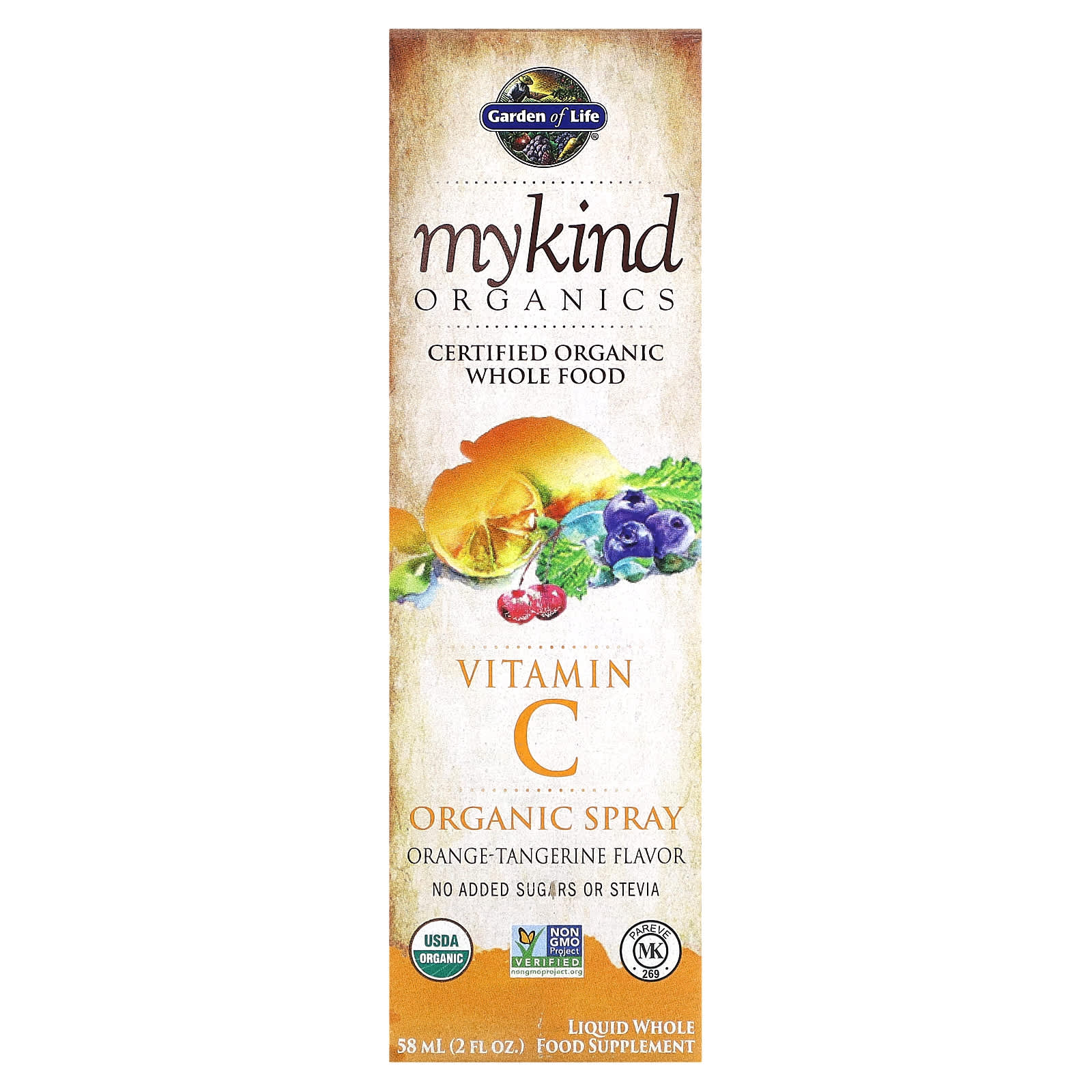 Garden of Life MyKind Organics спрей с органическим витамином C вкус апельсина и мандарина 58 мл 2 жидкие унции 2290₽