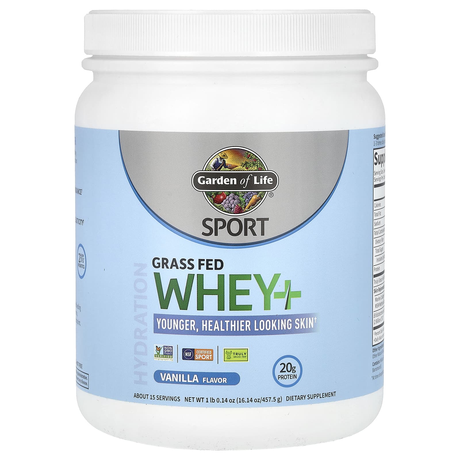 Garden of Life, Sport, Whey + от травяного откорма, ваниль, 457,5 г (1 фунт 0,14 унции)