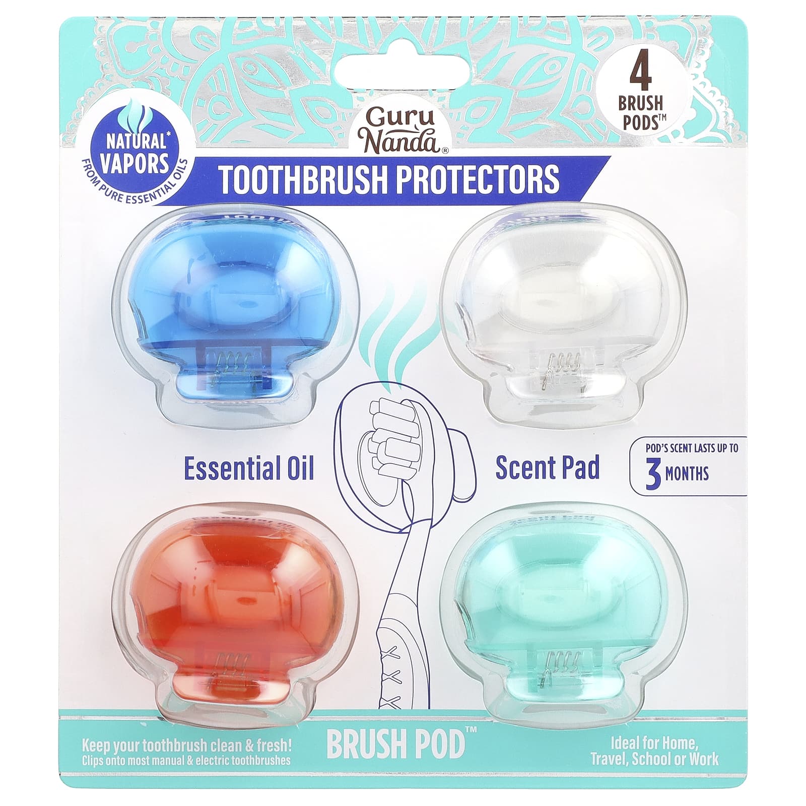 GuruNanda, Toothbrush Protectors, 4 Brush Pods