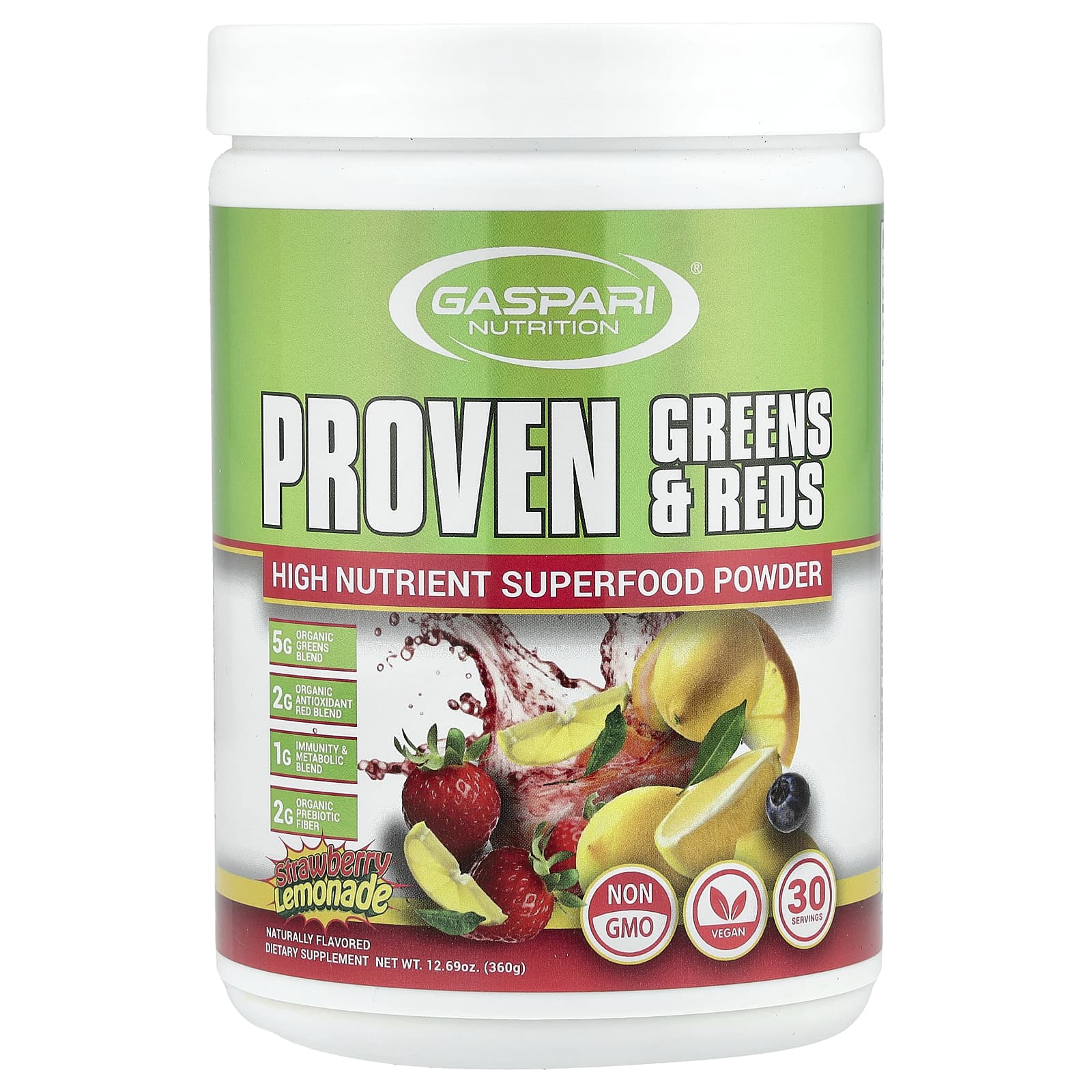 Gaspari Nutrition, Proven Greens & Reds, клубничный лимонад, 360 г (12,69 унции)