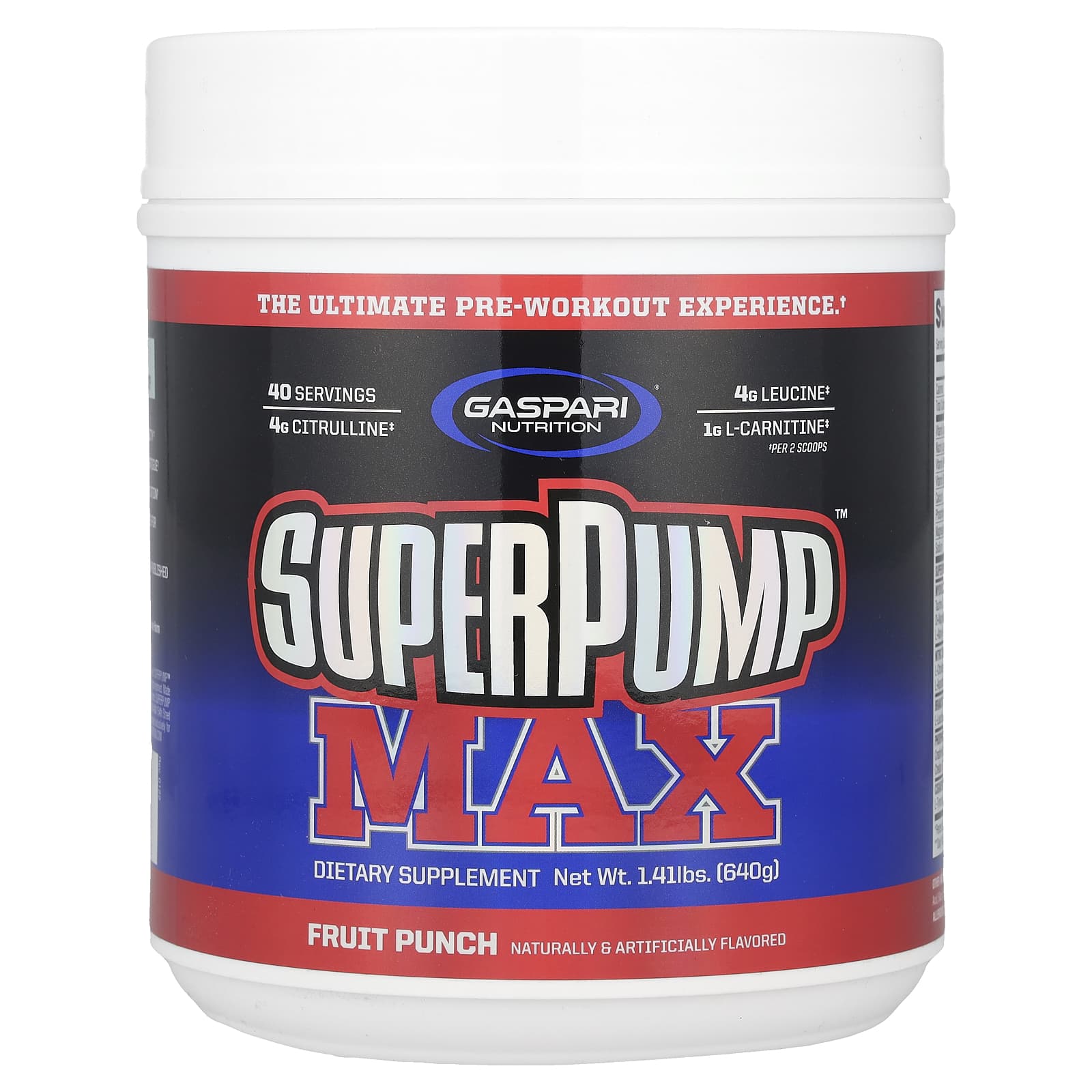 Gaspari Nutrition, SuperPump Max, фруктовый пунш, 640 г (1,41 фунта)