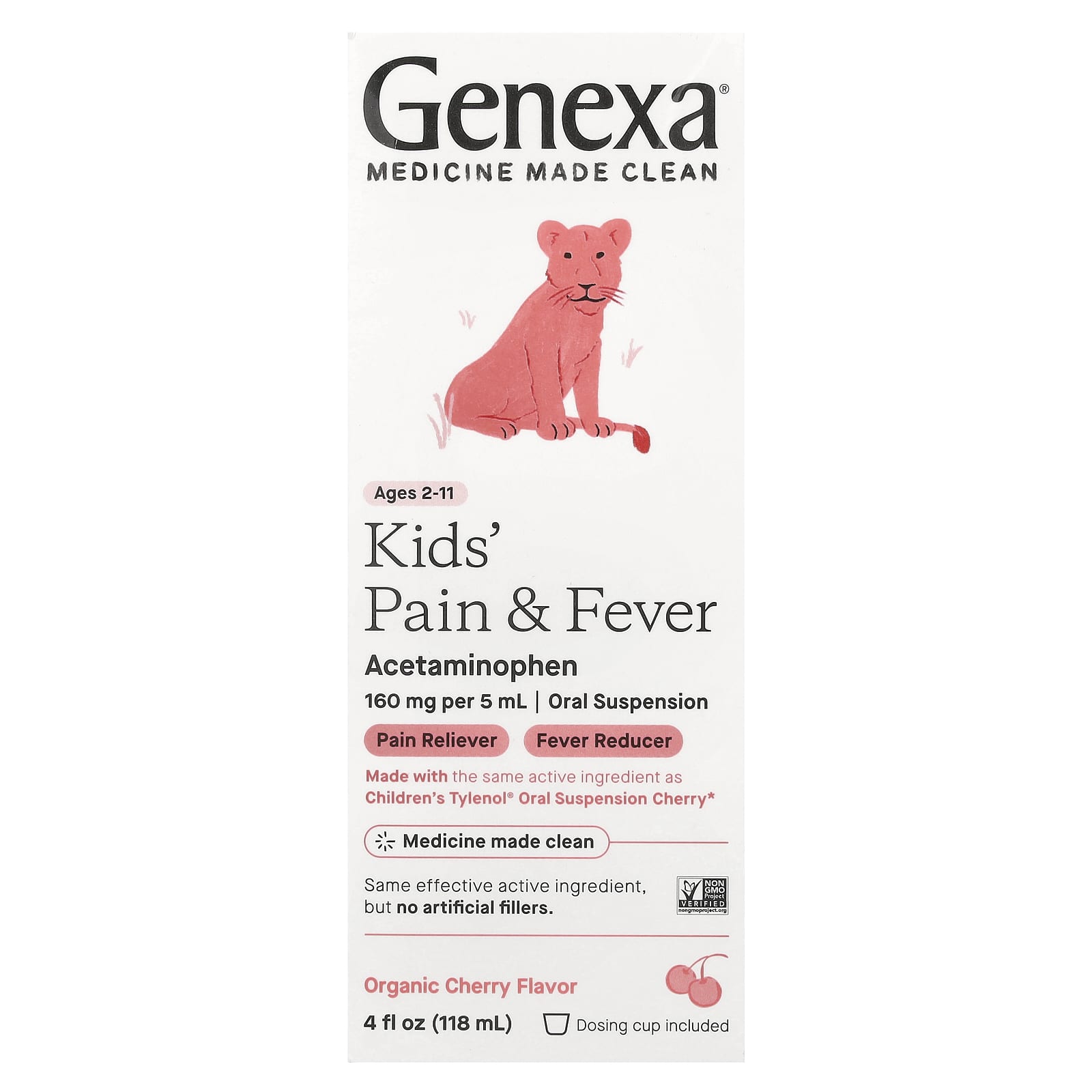 Genexa, Kids 'Pain & Fever, для детей 2–11 лет, органическая вишня, 118 мл (4 жидк. унц.)