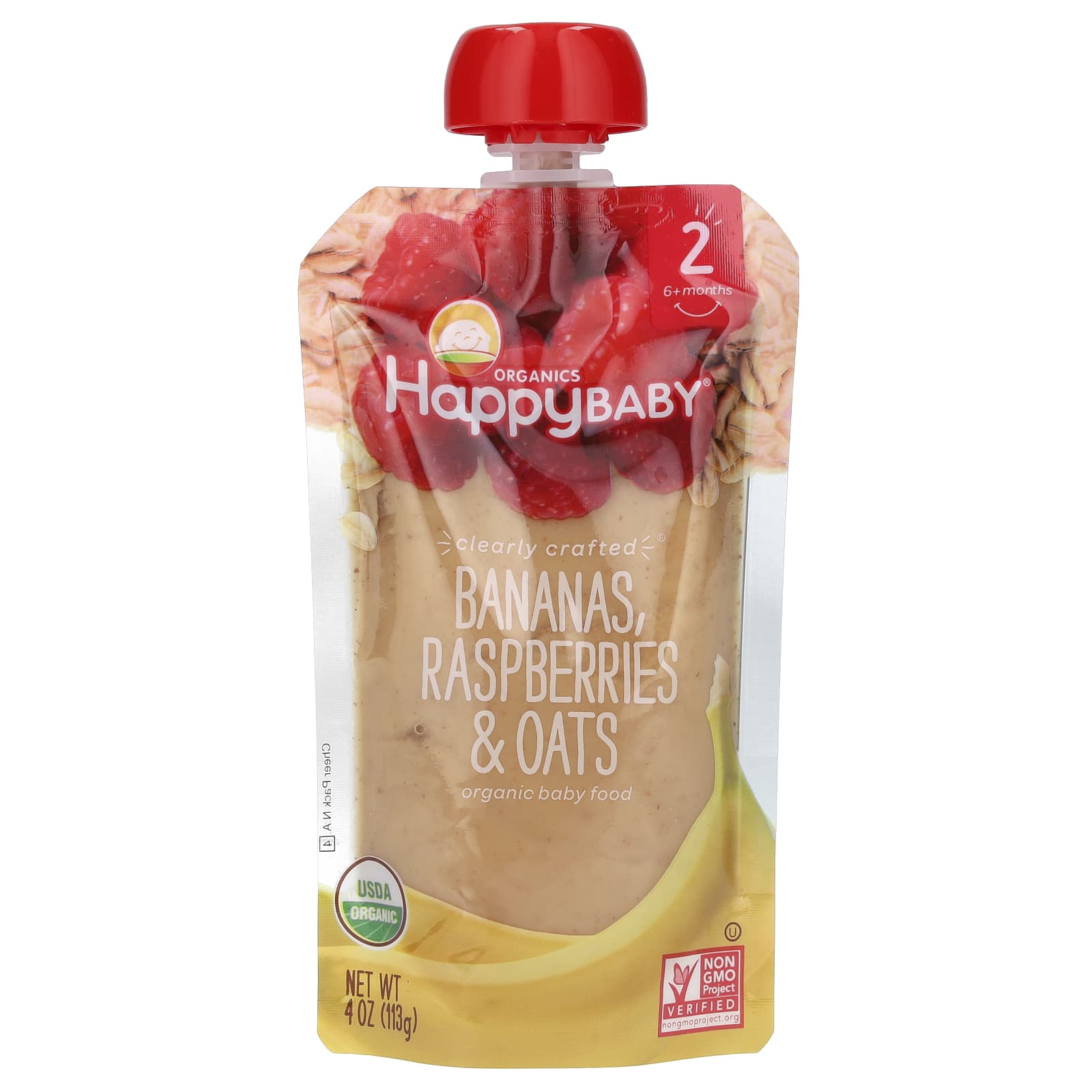Happy Family Organics Детское питание от 6 месяцев бананы малина и овес 113 г 4 унции 1390₽