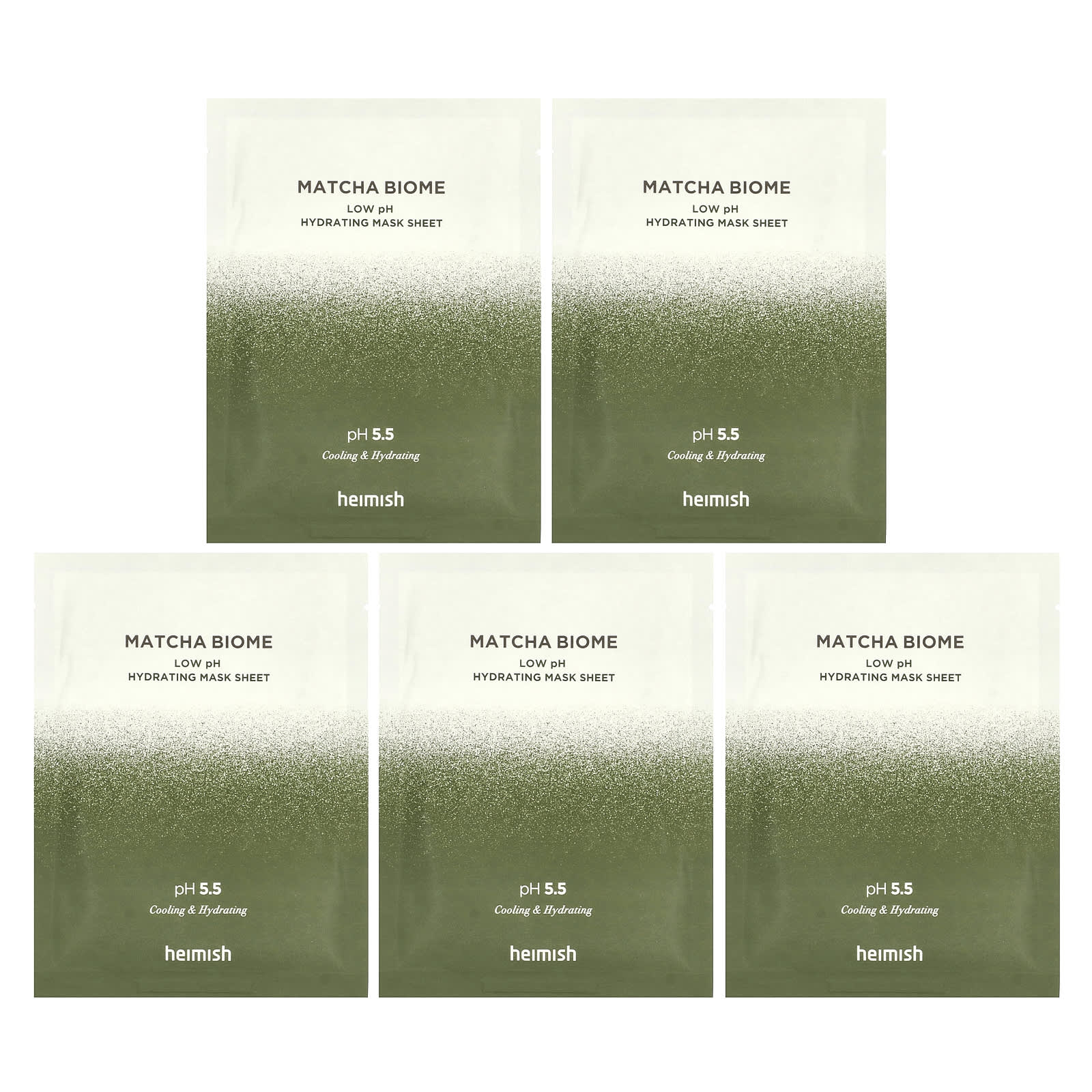 Heimish, Matcha Biome, увлажняющая тканевая маска с низким уровнем pH, 5 шт. по 30 мл